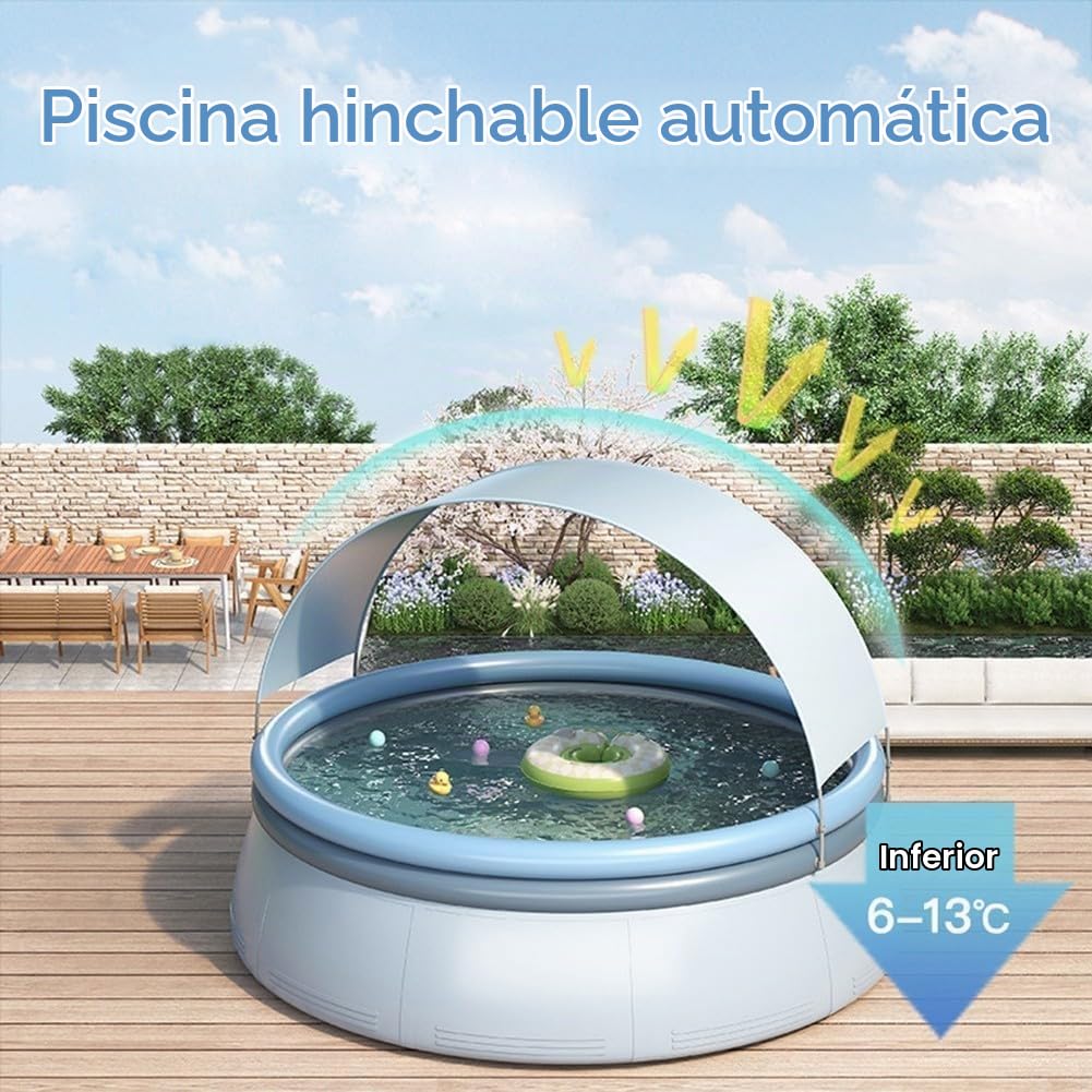 Piscina Redonda Inflable con Toldo Extraíble, Piscina Plegable con Bomba de Aire Automática, para Jardín y Exterior (300cm)