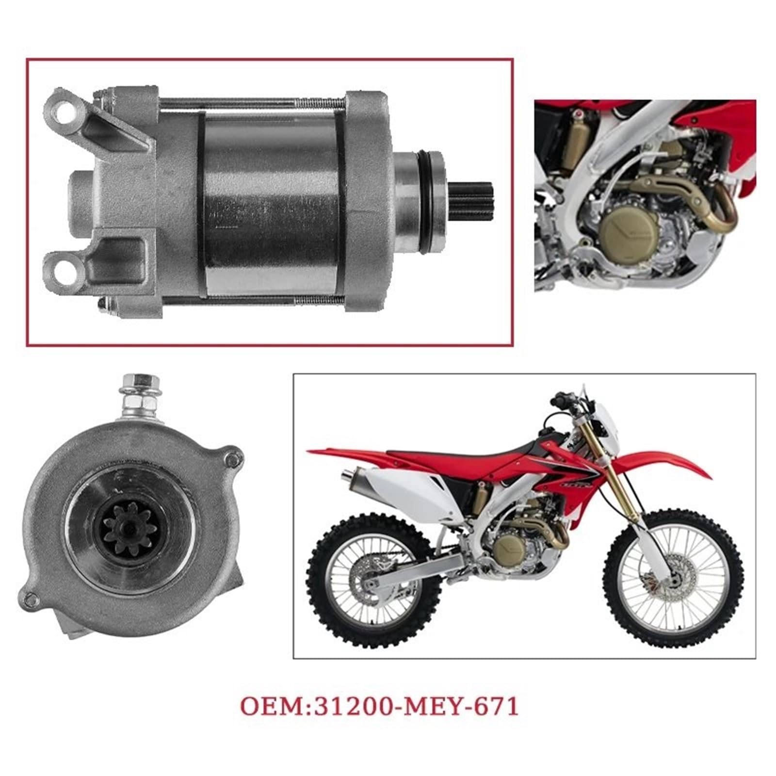 Rozrusznik motocyklowy elektryczny do CRF450, CRF450X, CRF 450 X (2005-2018), numer części 18852, rozrusznik silnika 31200-Mey-671