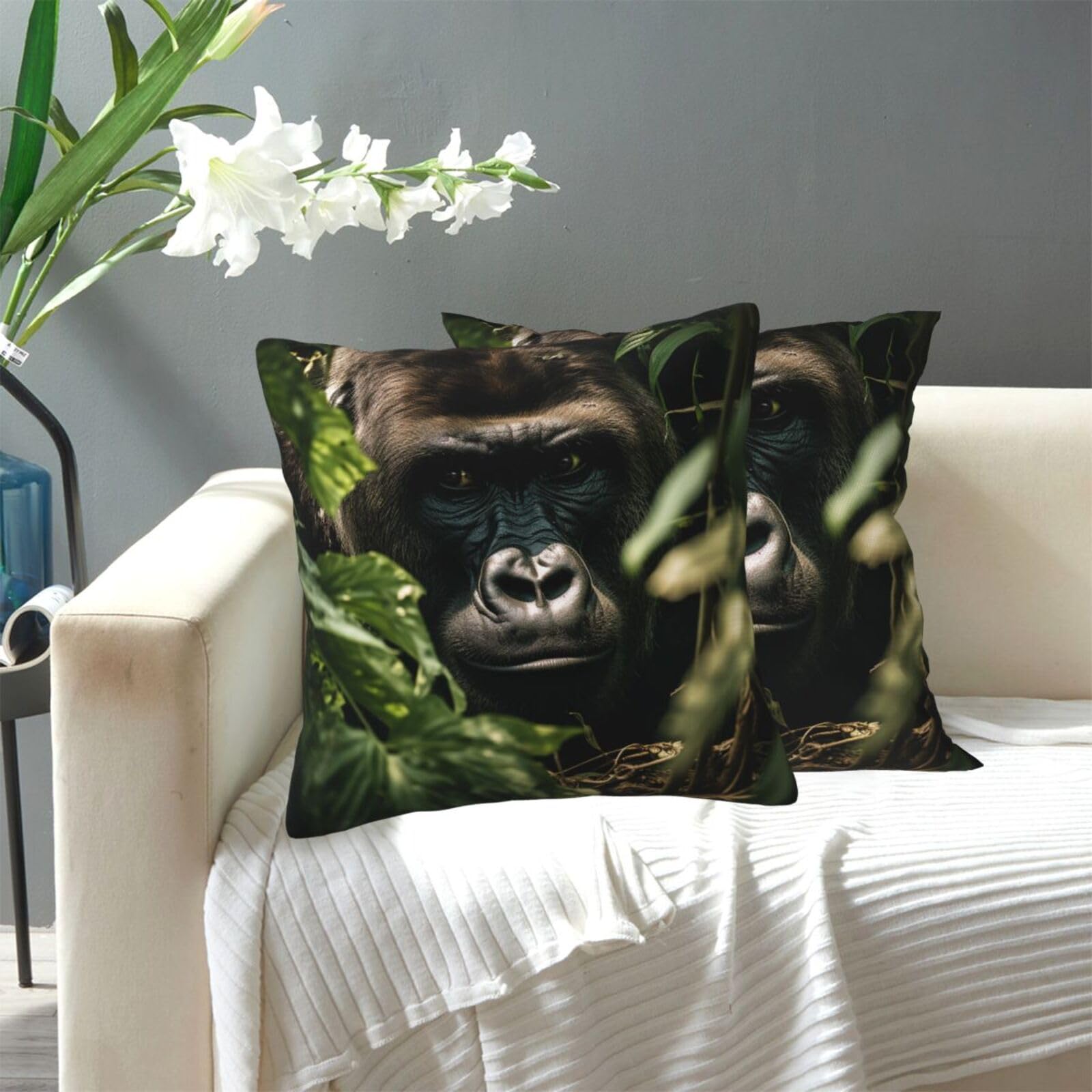 FekiLoot Decorative Throw Pillow Covers Modern Farmhouse Pillowcase Double Sided Cozy Cushion Cover for Sofa Couch Bed 20"X20" Gorilla Landscape