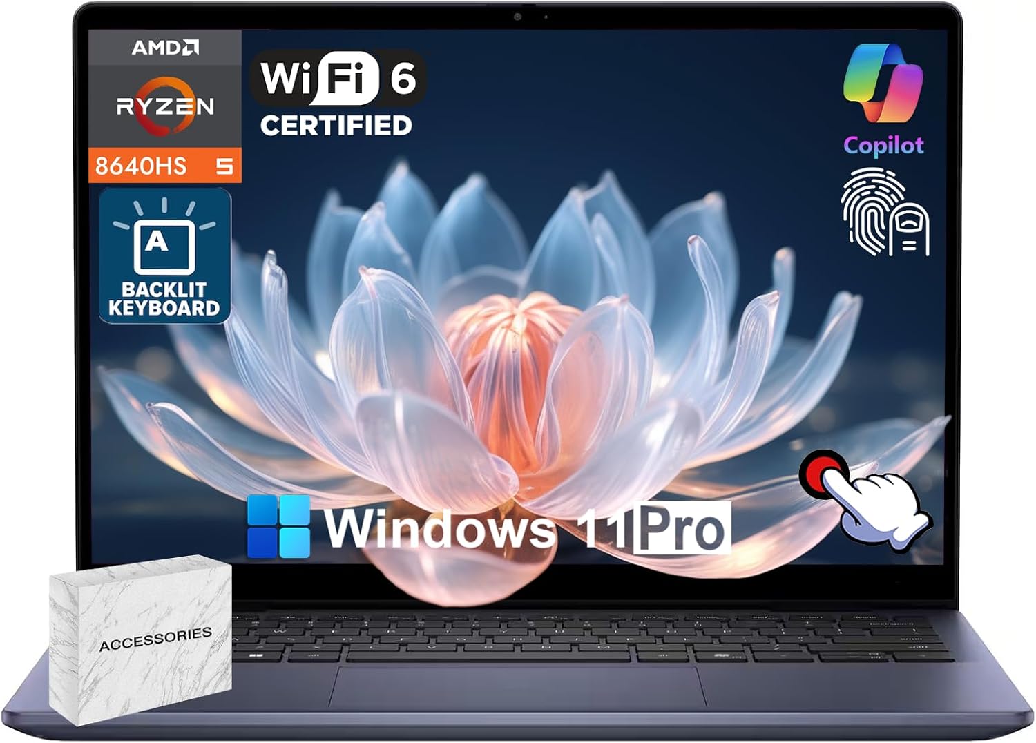 Dell Inspiron-14 2-in-1 Laptop Computer - 14" FHD+ Touchscreen, AMD Ryzen 5 8640HS, FHD Webcam, Wi-Fi 6, Backlit KB, HDMI, Win11 Pro & Accessories (32GB DDR5 RAM | 2TB SSD)