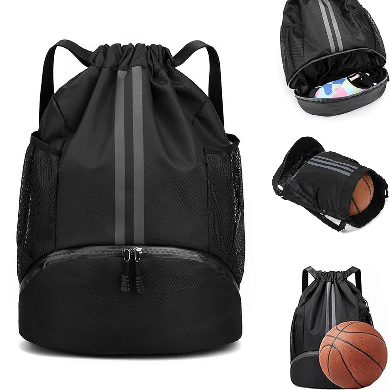 Sac à Cordon Basketball - Sac à Dos Léger Pour Sport (foot, Volleyball) - Noir