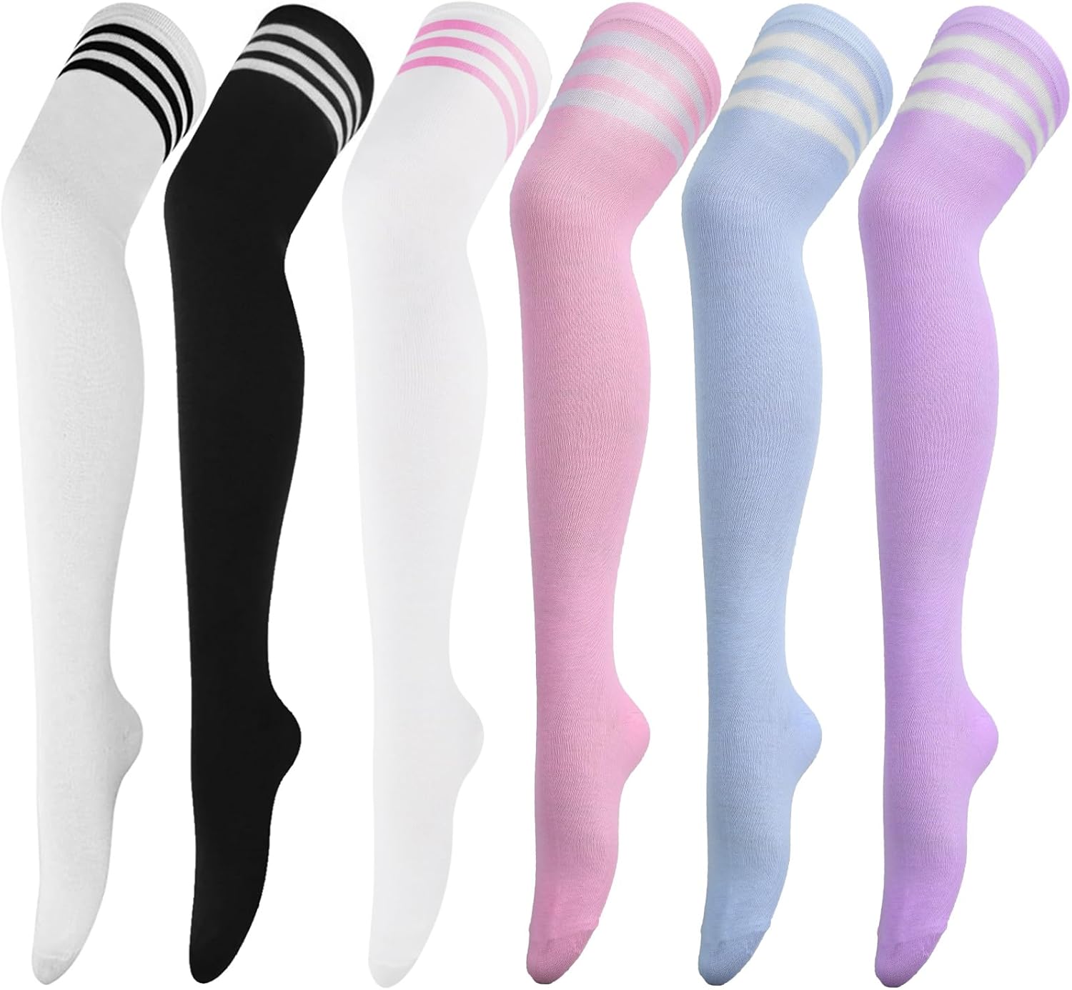 AQOKKA Extra Long Thigh High Socks for Women Striped Over Knee Thigh Socks Long Boot Thigh High Stockings Leg Warmers