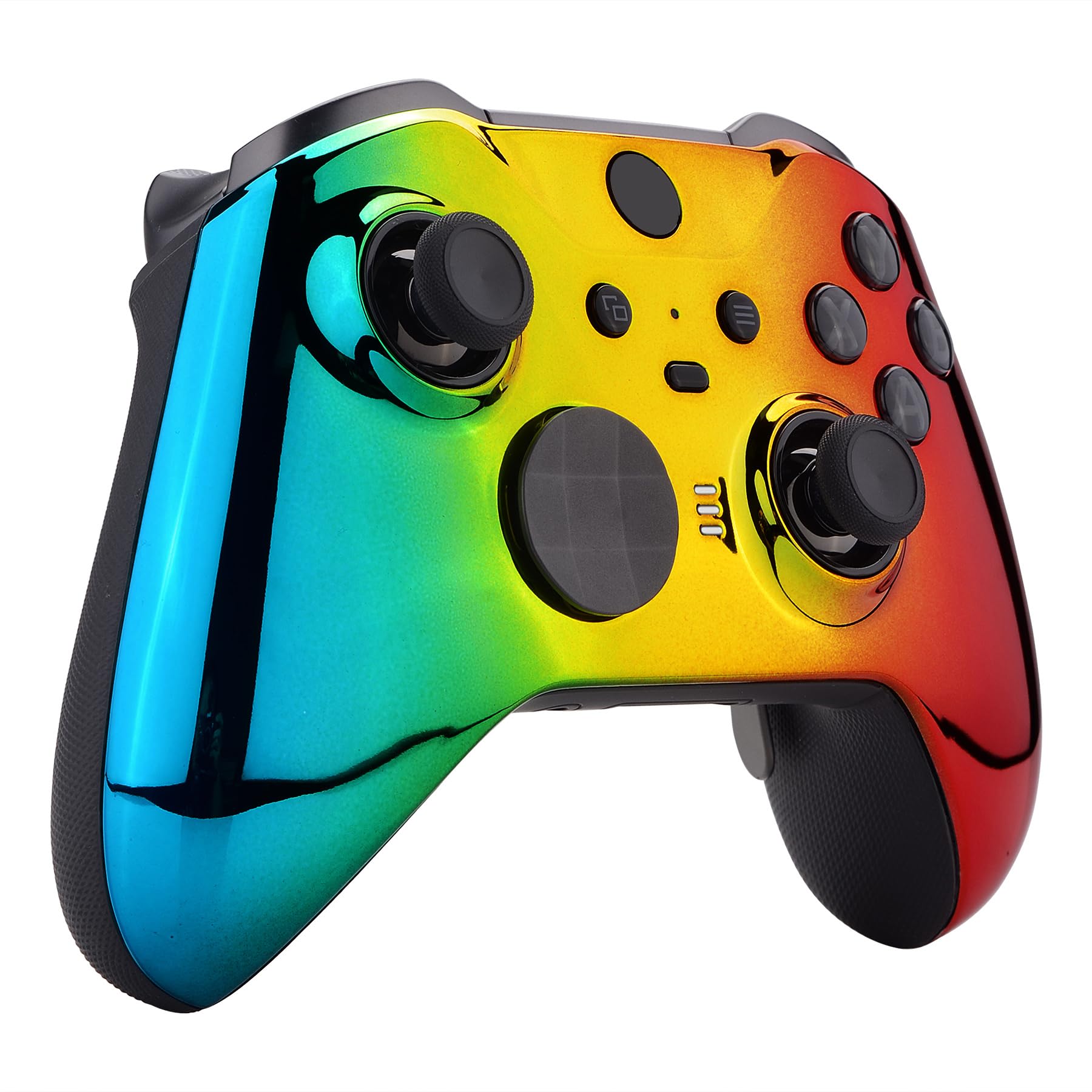 eXtremeRate Coque Avant de Remplacement pour Xbox One Elite Series 2 Manette, Coque Avant Customisé avec Anneaux pour Xbox One Elite Series 2 Manette, Modèle 1797, Chromé Cyan Doré Rouge