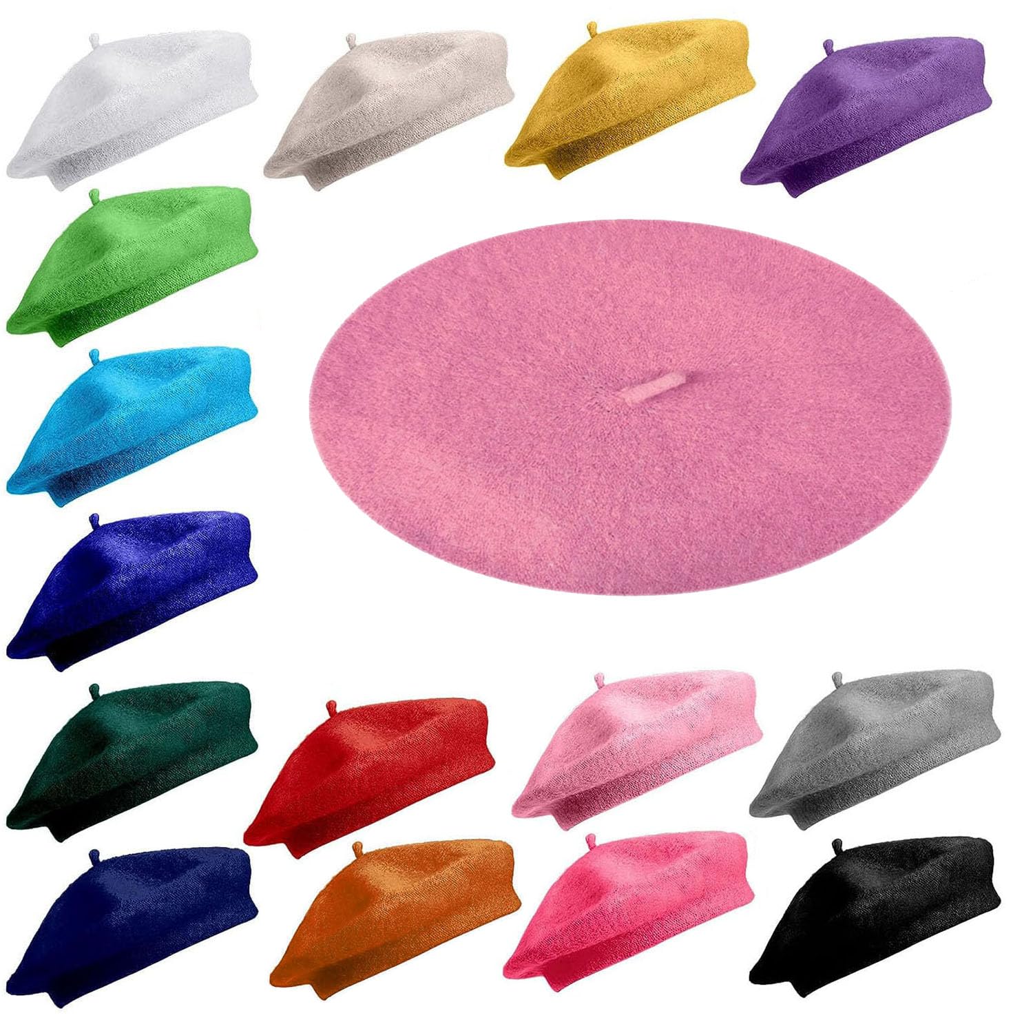 Van Der Linn Unisex Colour 10 Pink Plain Beret Wool Warm French Hat (Uk, Alpha, One Size, )