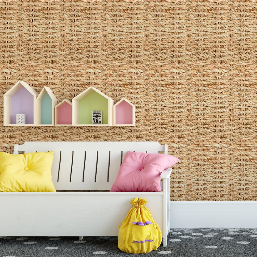 GOYAPRINT Papel Pintado Efecto Mimbre 40x250 cm Vinilo Adhesivo Decorativo Natural para Paredes y Muebles (Mimbre)