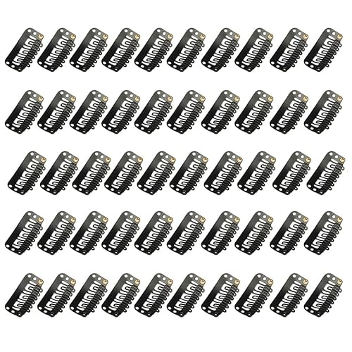 ZLCHE 50 clips a presión para extensiones de cabello, 1.3 in1.26 pulgadas, 6 dientes en forma de U (negro)