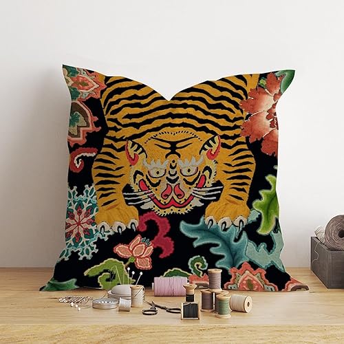 Vista 169 de ArogGeld Chinoiserie - Fundas de almohada escénicas asiáticas, estilo asiático, funda de almohada azul y verde Kelly, funda de cojín para decoración