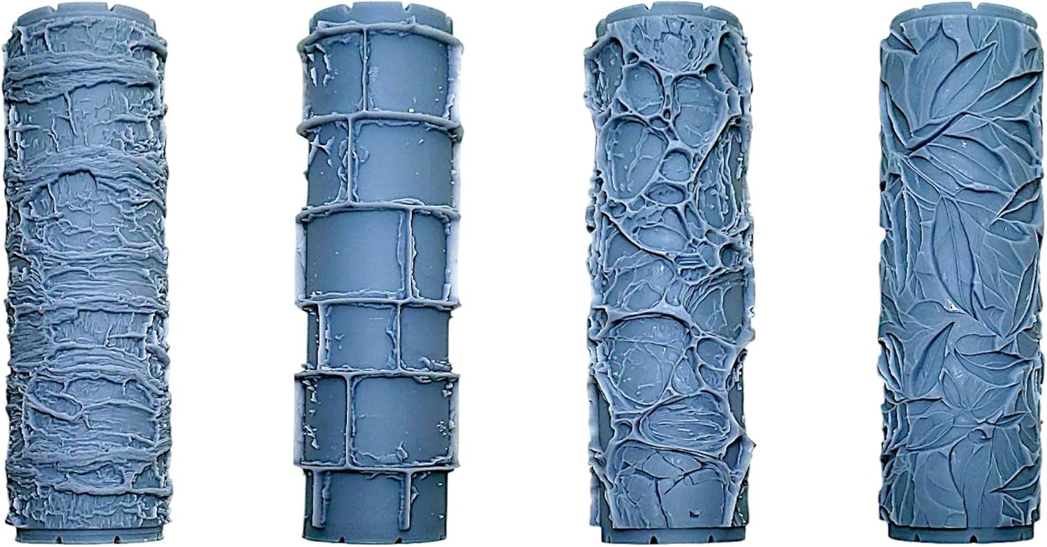 Natural Elements Collection Clay Texture Rollers 4-Pack (4") - Seamless Set #01 - Embossing Pattern Rollers for Polymer & Ceramic Clay, Pottery & Crafts