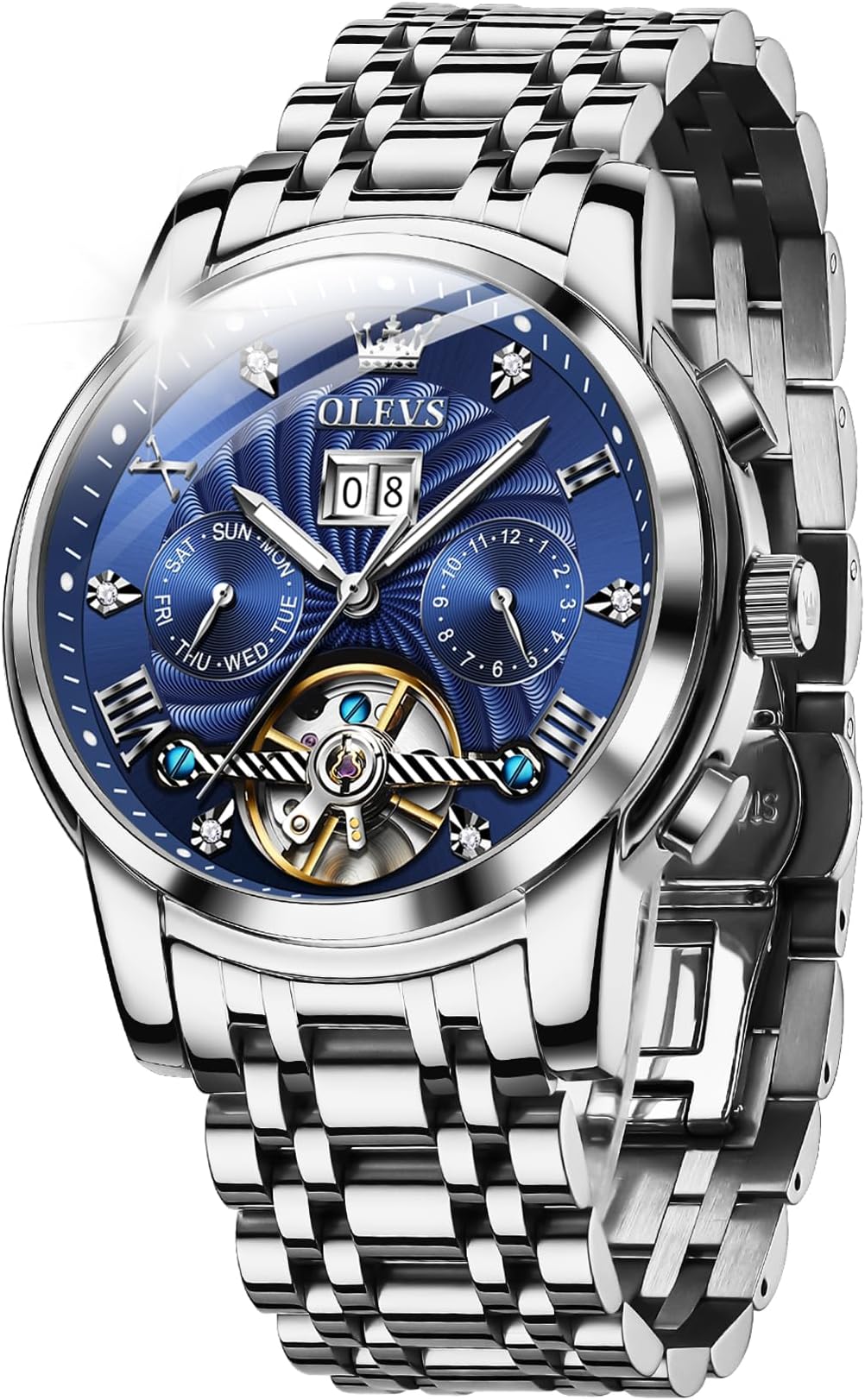 OLEVS Automatic Gold Watches for Men Luxury Classic Stainless Steel Calendar Luminous Waterproof Watches for Men