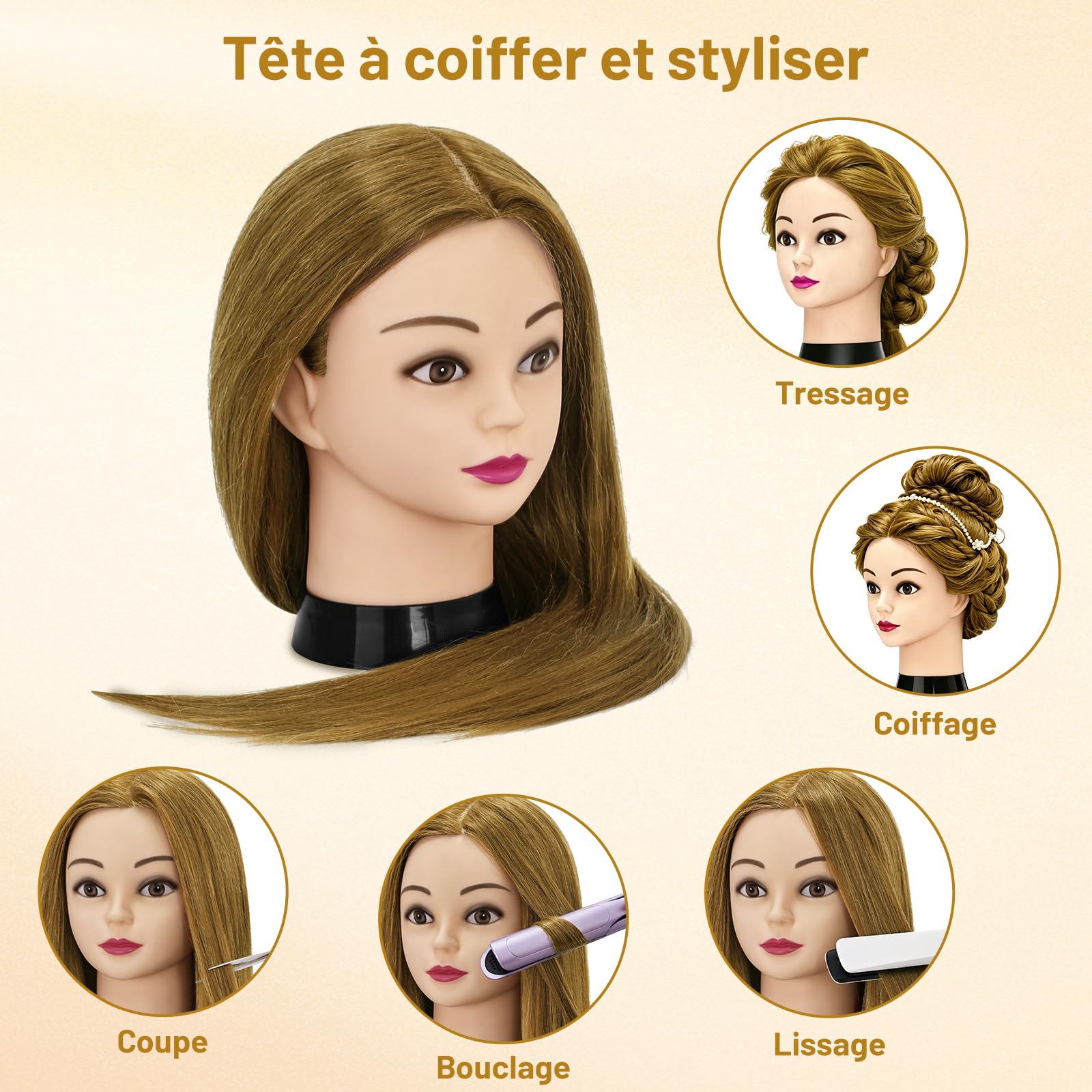 TwoWin 60cm Tête à Coiffer Professionnelle, Tete a Coiffer 80% Vrai Cheveux