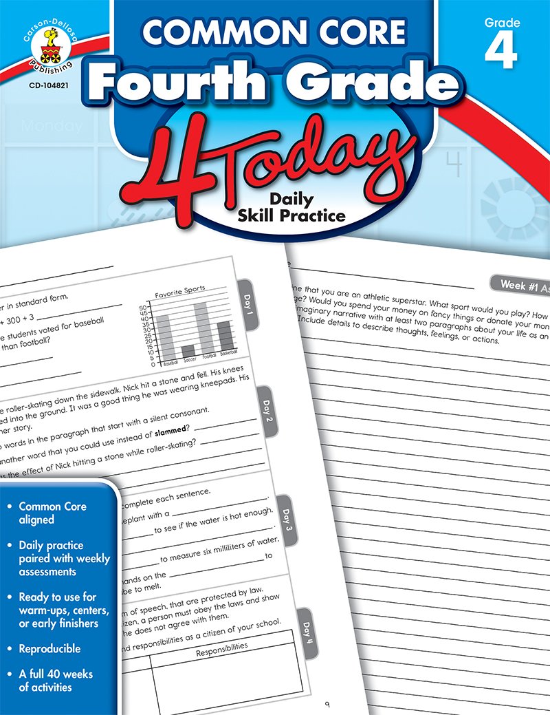 Carson Dellosa Common Core 4 Today 4th Grade Workbook, 40 Weeks of Math, Language Arts, Science, and Social Studies Activities, Classroom or Homeschool Curriculum (Volume 1)
