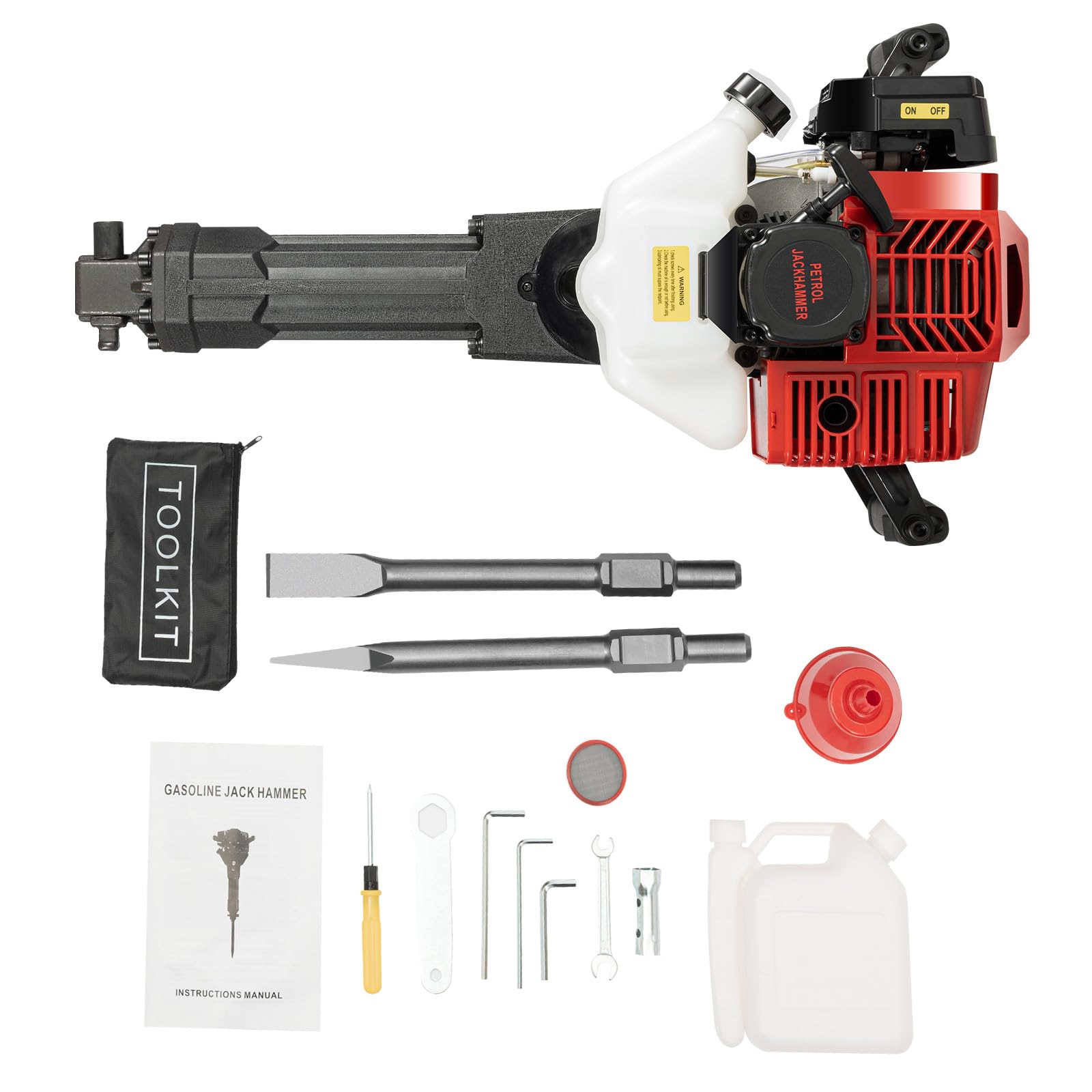 52cc Demolition Jack Hammer Concrete Breaker Drill w/ 2 Chisel,1900W Air Cooling Concrete Breaker Drill,Hand-held Rock Drill Breaker