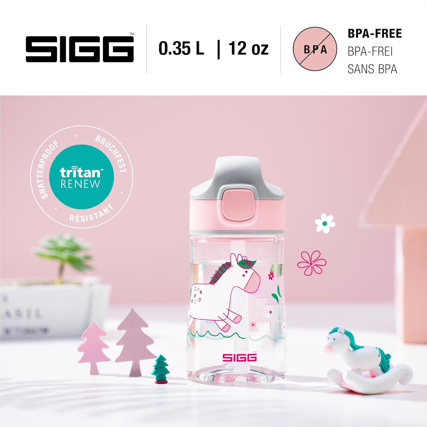 Sigg - Kids Water Bottle - Miracle Pony Friends - Leakproof BPA Free - School & Sports - Aluminum - 11oz
