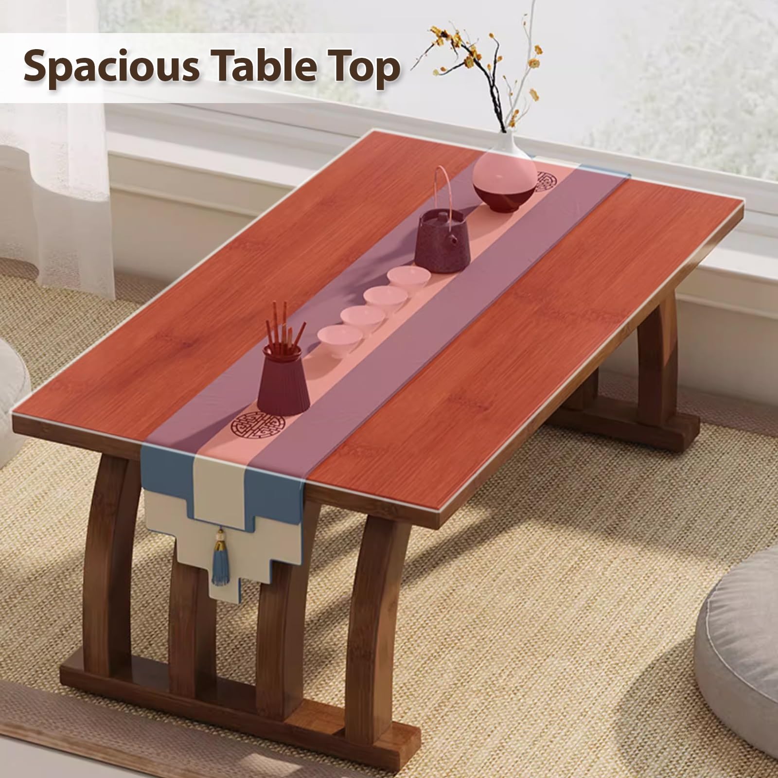Japanischer Stil Niedriger Tisch, Couchtisch Vintage Aus Bambusholz, Japanischer Teetisch, Tatami Tisch für Wohnzimmer, Erkerfenster, Büro(Natural,80 * 37 * 31cm)