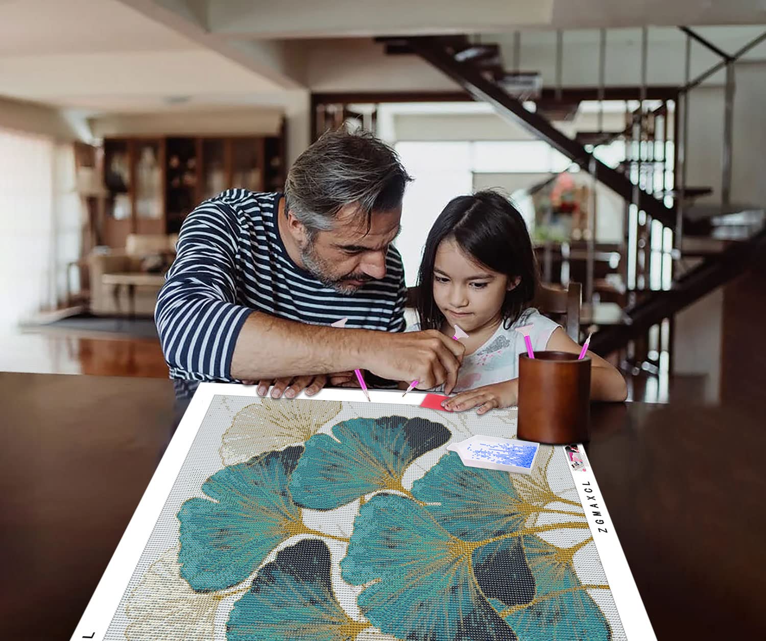 Kit Diamond Painting 5D 40x40 Cm - Ginkgo Biloba, Pittura Con Diamanti Per Decorazione