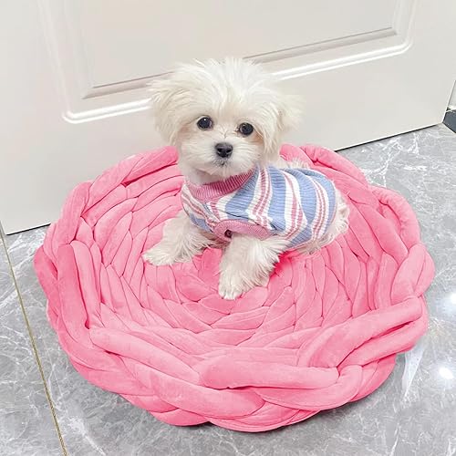 Miniatura 7 de Hilo de tubo voluminoso de terciopelo súper suave para tejer a mano para nudo trenzado, hilo gigante para tejer alfombras, almohadas (rosa oscuro,