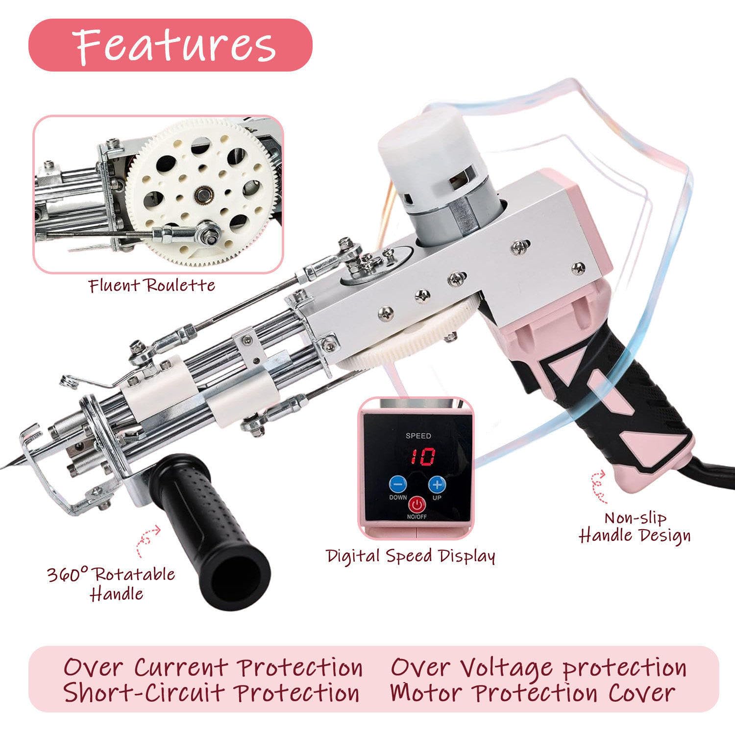 Tufting Gun Kit Complet avec Tondeuse à Tapis, Pistolet 2-en-1 Velours Coupé/Bouclé, avec écran LCD D'affichage De La Vitesse, Kit De Fabrication De Tapis pour Débutants D