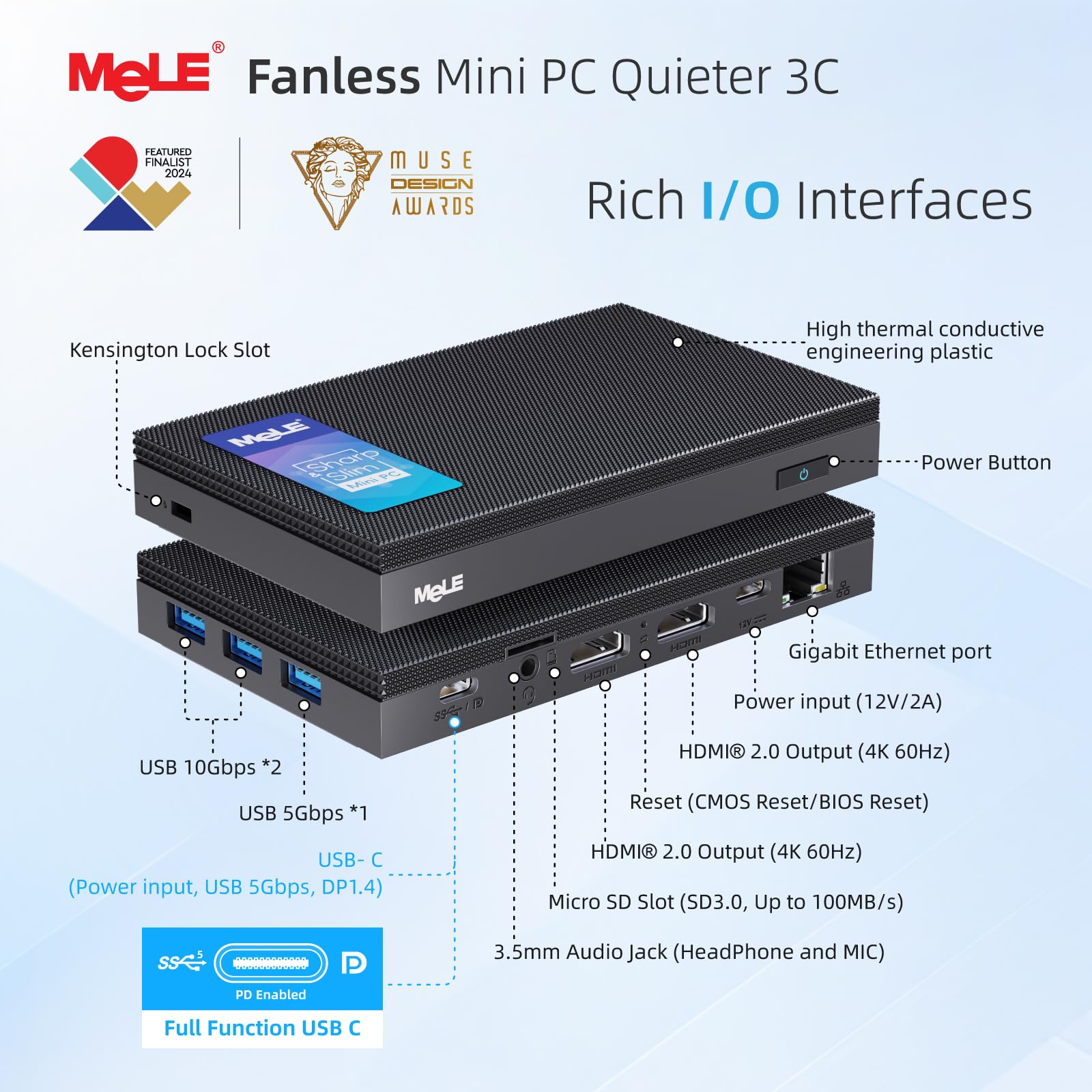 MeLE Quieter 3C Mini PC de bureau sans ventilateur N5105 8 Go