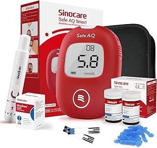 sinocare Diabetes Testing Kit/ Blood Glucose Monitor Safe AQ Smart/ Blood Sugar Test Kit with Strips x 50 & Lancing Devices x 50 & Carrying Bag, for UK Diabetics -in mmol/L