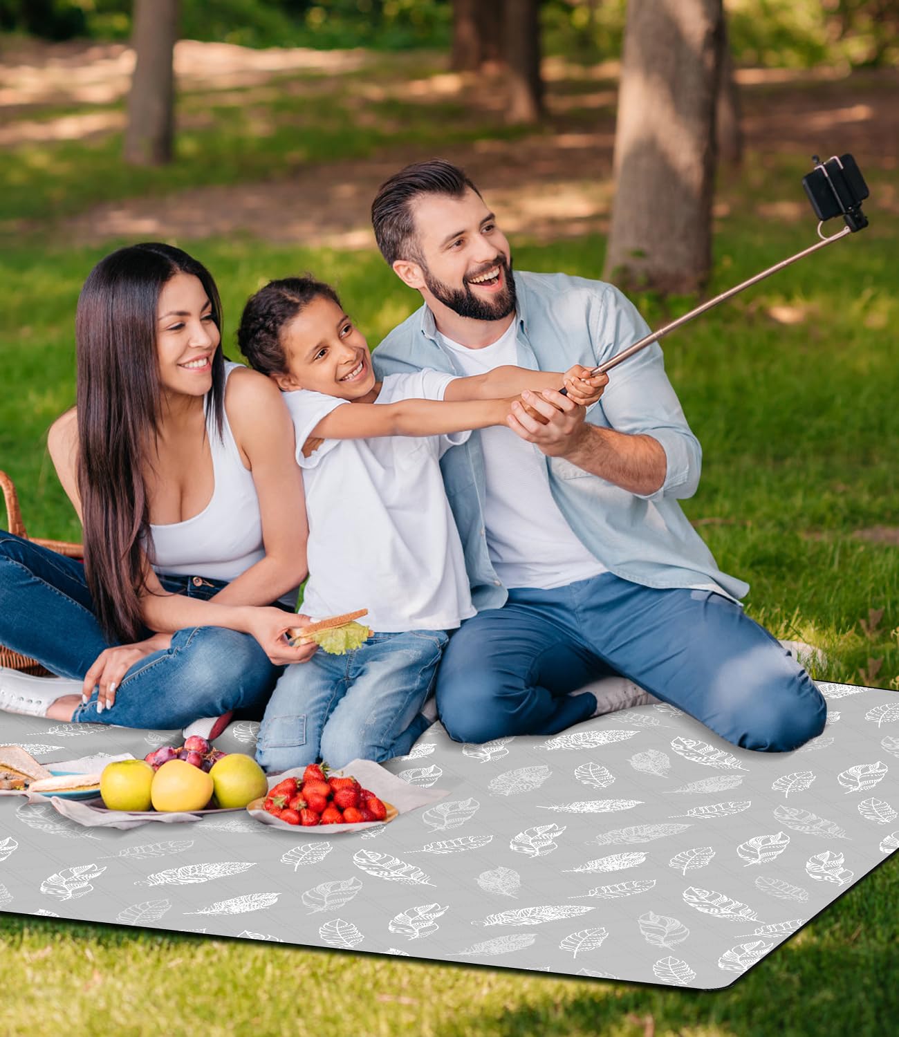 DEWUR Coperta Picnic Impermeabile Lavabile Plaid Pic Nic Telo Picnic Telo Campeggio (300 x 200 cm, Grigio)