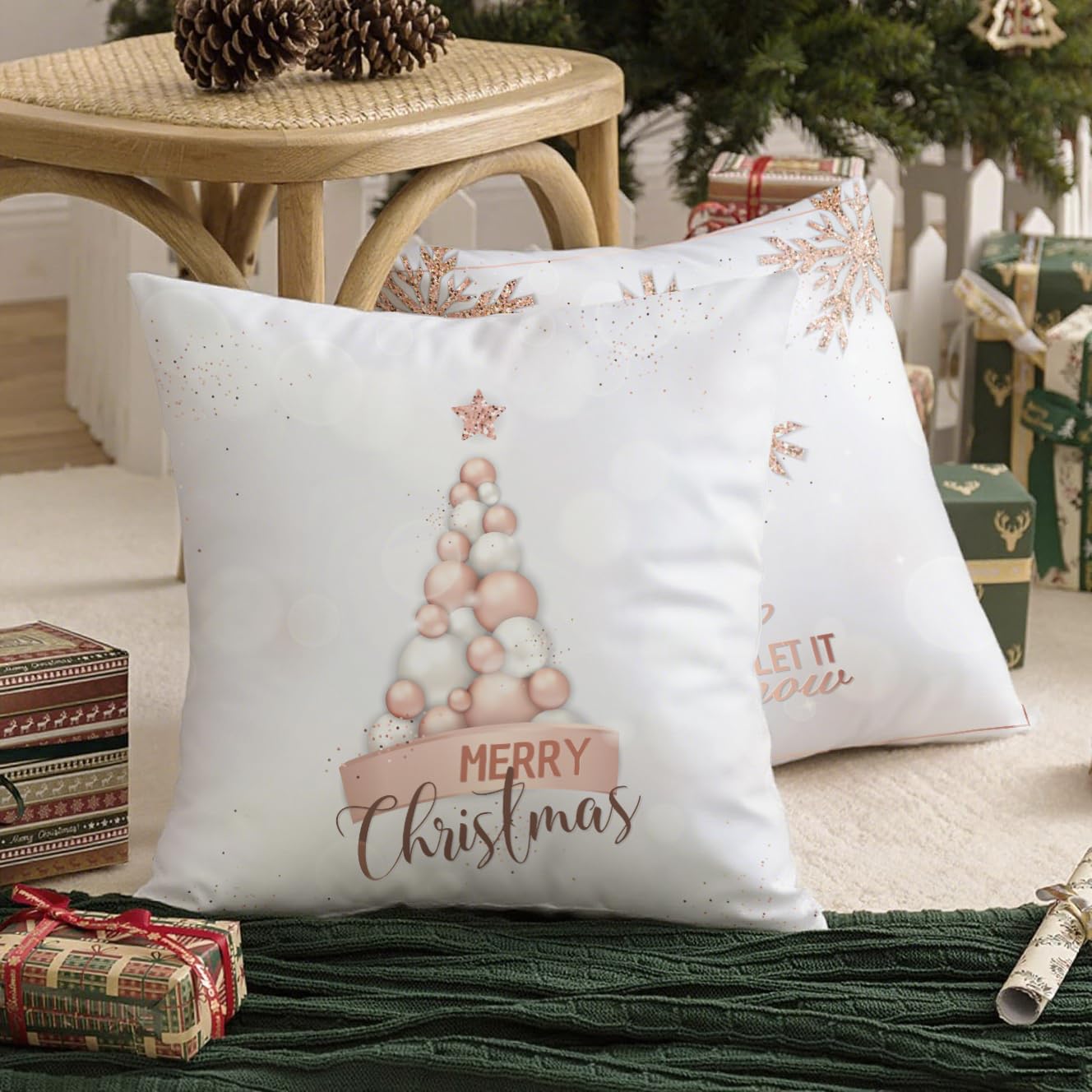 4er Set Weihnachts-Kissenbezüge 40x40 Cm – 3D-Muster Mit Schneemann & Rentier, Flauschig, Für Sofa & Wohnzimmer