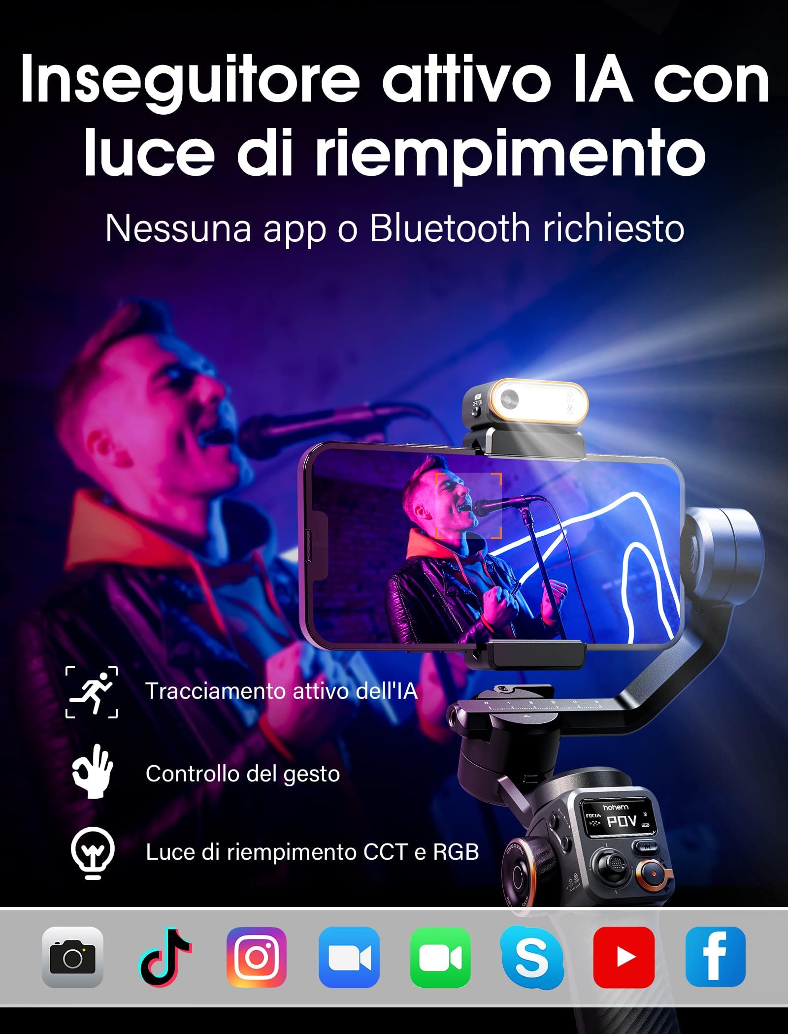 hohem iSteady M6 Kit Stabilizzatore Smartphone, Gimbal a 3 Assi Aggiornato, Tracker Magnetico AI con Luce CCT/RGB Regolabile, 0,91 Pollici Display, Max. Carico Utile 400g, per YouTube/Vlog
