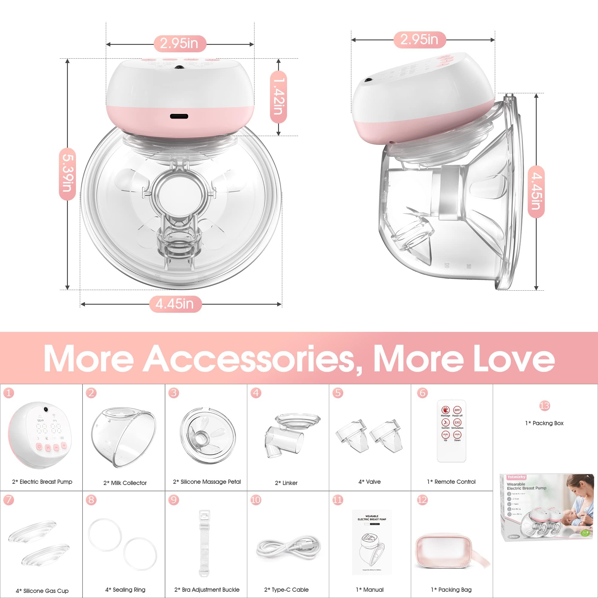 Totmizby Tiralatte elettrico, 3 modalità e 12 livelli, display a LED, tiralatte indossabile a mani libere, tiralatte elettrico doppio portatile e discreto