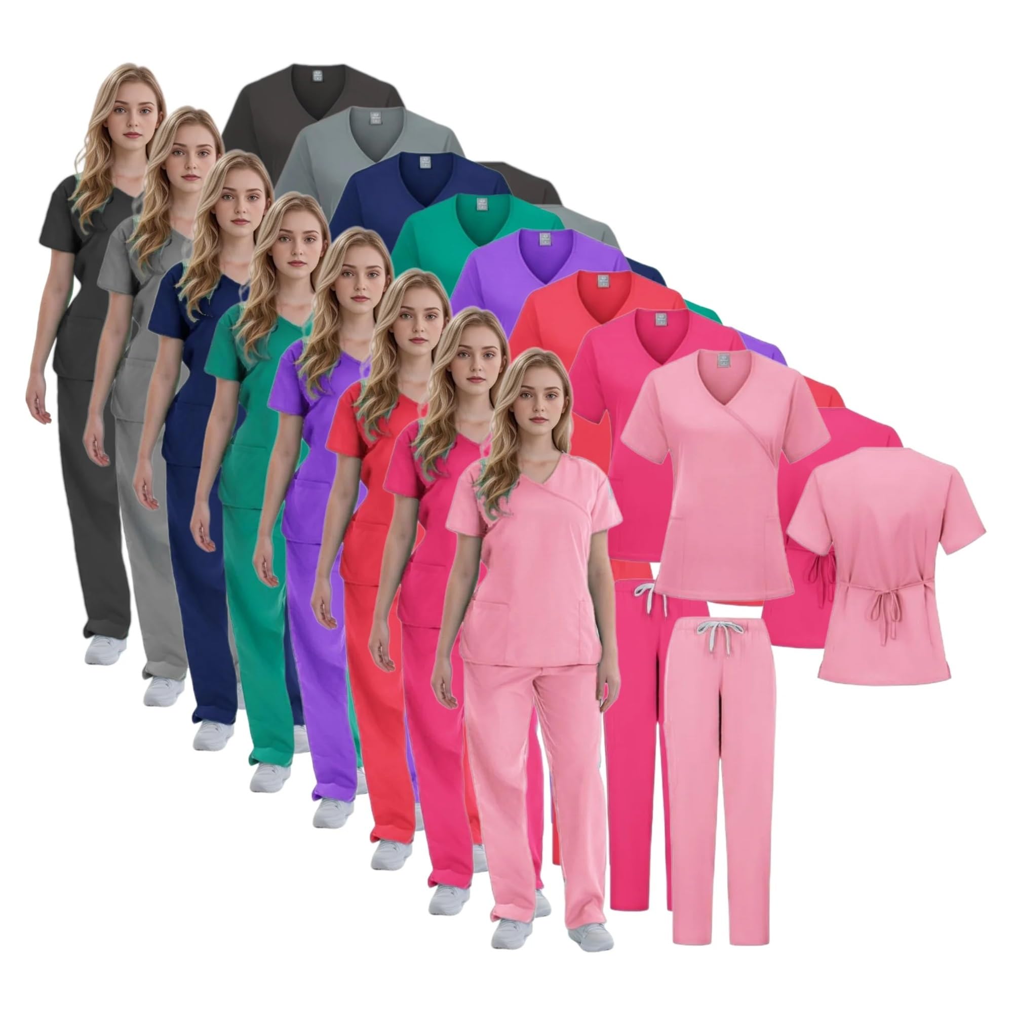 Divisa Da Infermiera Scrub Uniformi Set Infermiera Spandex Spa Uniforme Donne Infermiera Scrubs Dottore Camicetta Set di Scrub Suit Infermiera Set Per Cosmetologia E Assistenza Sanitaria(Pink,XXL)