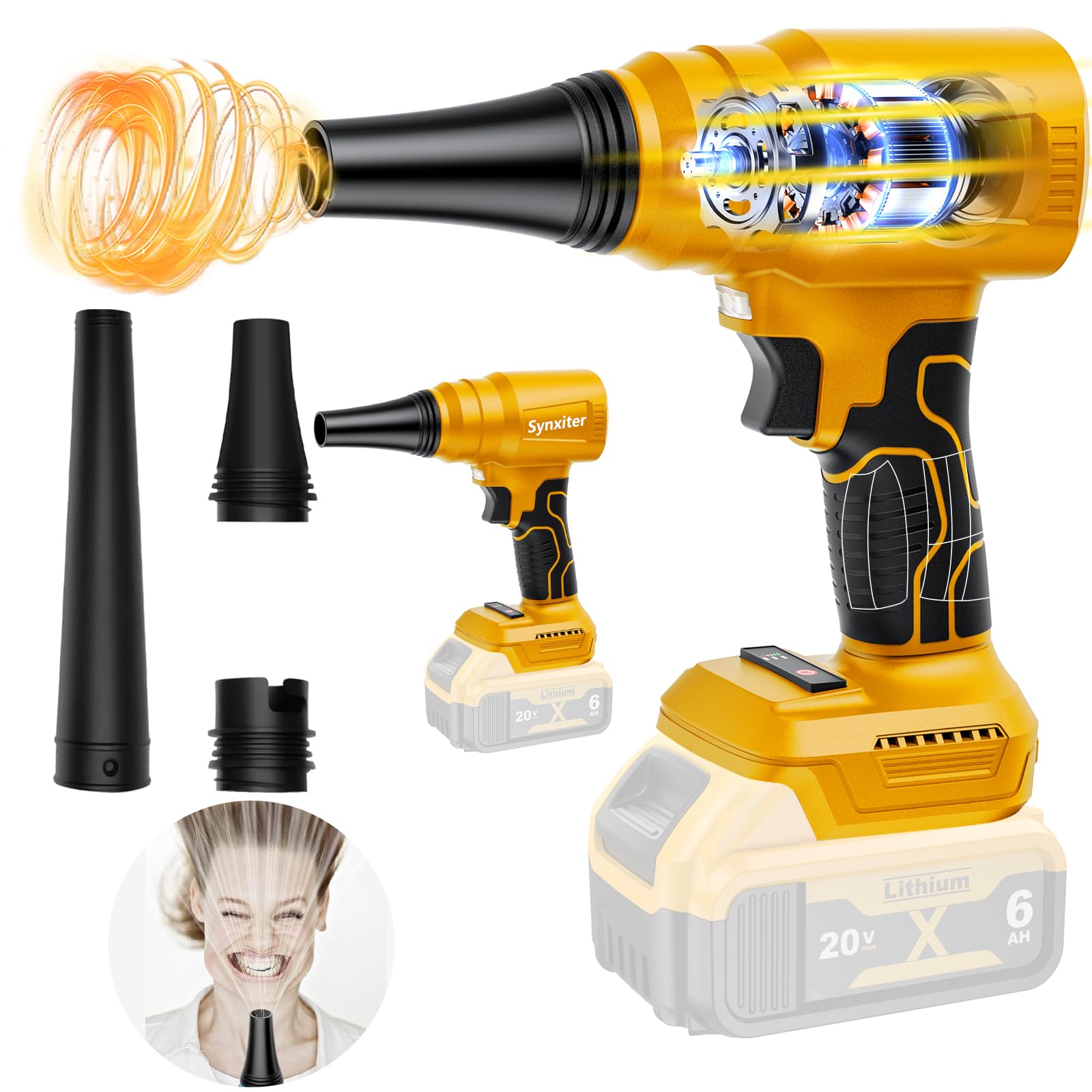 Soplador de hojas inalámbrico para batería Dewalt de 20 V, 140.000 rpm, diseño ligero sin escobillas, soplador de mano para limpieza de patio, agua sopladora de coche, soplando hojas y polvo, solo