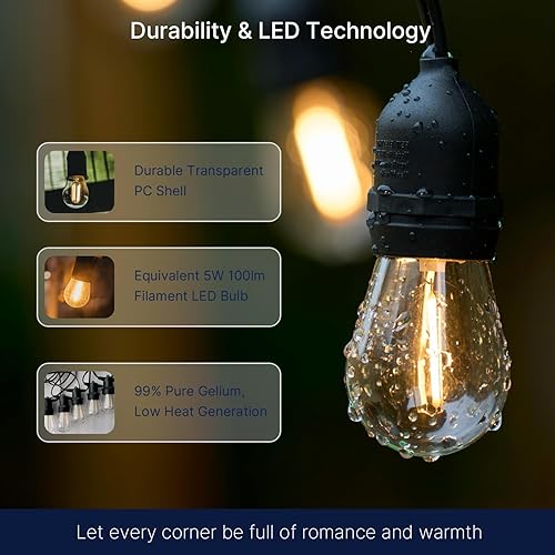 Miniatura 3 de FLSNT Paquete de 48 bombillas LED S14 de repuesto para cadena de luz, bombillas LED impermeables para exteriores, base E26, 2200 K blanco cálido, no