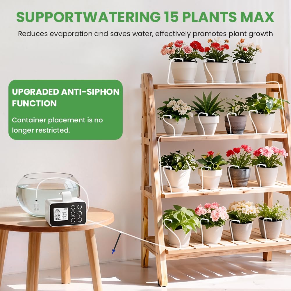 Flintronic Riego Automatico Macetas, Riego por Goteo Automático Recargable para 15 Plantas en Maceta, Sistema de Rie-Go de Interior Rie-Go por Goteo Automati-Co, para Interiores, Jardines y Balcones