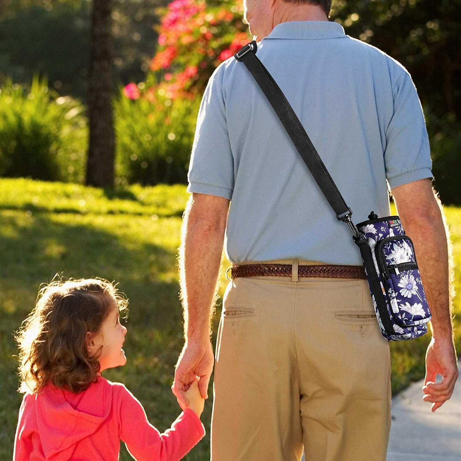 Nuovoware Water Bottle Carrier Bag, Bottle Pouch Holder, Adjustable Shoulder Hand Strap 2 Pocket Sling Neoprene Sleeve Sports Water Bottle Accessories for Hiking Travelling Camping, Blue Cosmos : Sports & Outdoors