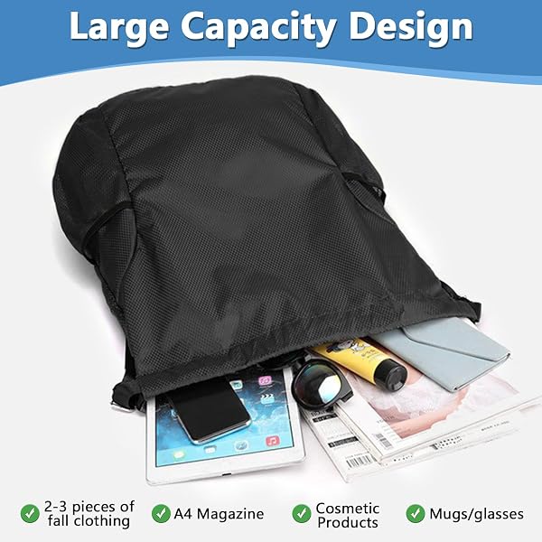 Drawstring Bag Waterproof Swim PE Bag Unisex Large Sports String Backpack Oxford Fabric Gym Sack for School Travel Swimming Holidays Climbing Hiking (50 * 44) - 4