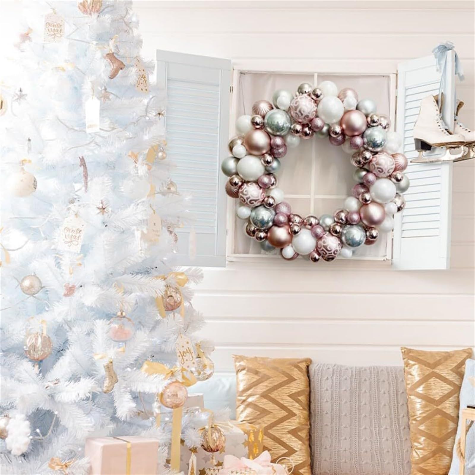Winterkranz Dekokranz Weihnachtskugel-Girlanden-Dekoration, glitzernd, geeignet for Tür, Wand, Kamin, Urlaub, Party-Dekoration Adventskranz Christbaumschmuck
