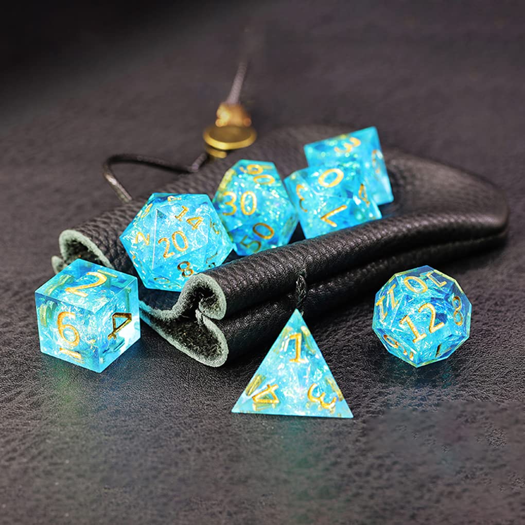 D&D Dice Set Pretty Blue DND Polyhedral Dice W/Dice Bag, Role Playing Dice for TRPG Table Games Dungeons and Dragons Games
