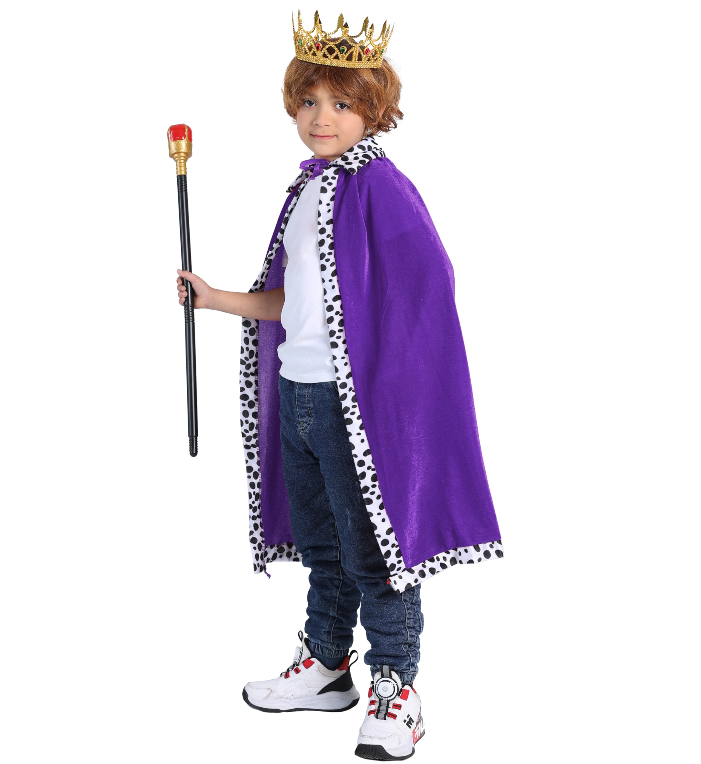 King Costume for Kids Robe Crown Scepter Set Boys Royal Prince Cape Dress Up Cosplay Purple