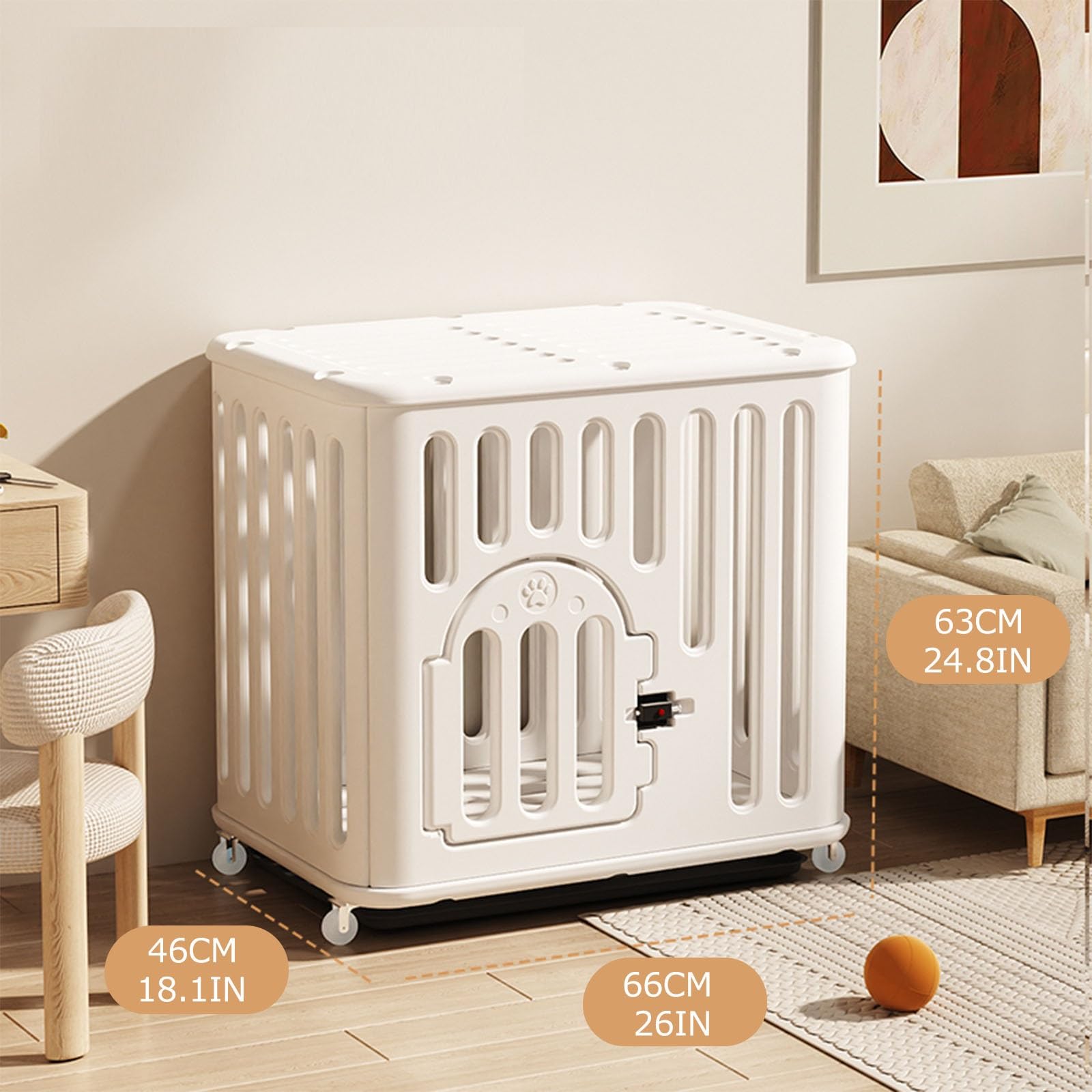 NEONMAN Cage pour Chien Cage Chien Cage Chien Interieur Caisse Chien Robuste en Plastique PE avec roulettes pour empêcher la Fuite Plateau en Plastique Facile à Installer(Blanc,XS)