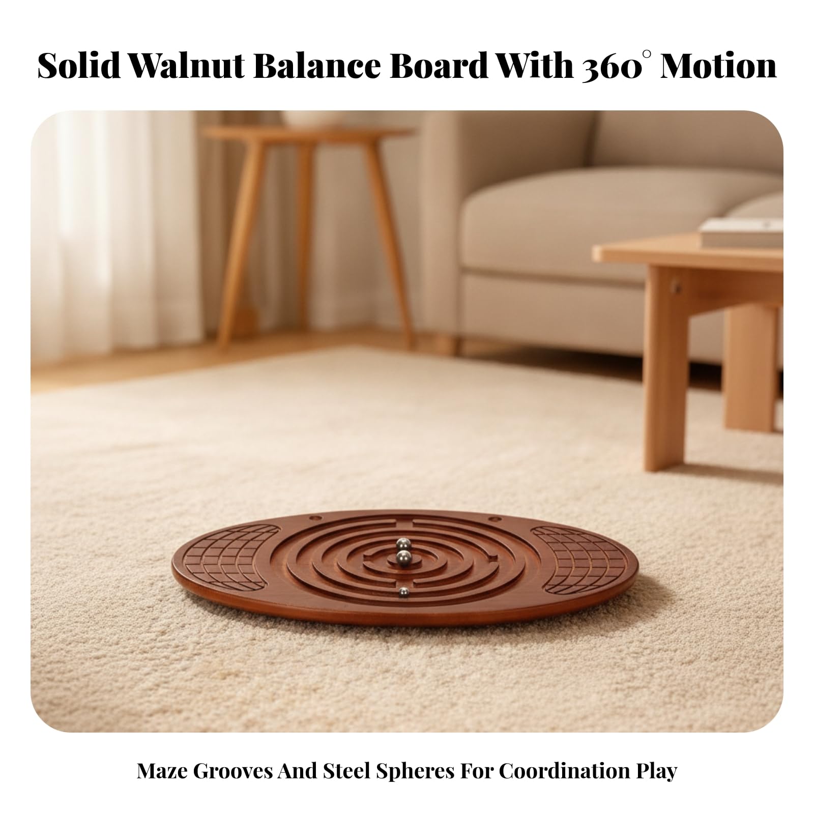 Pedana di Equilibrio Ovale in Legno | Antiscivolo, Interattivo, Tavola Oscillante con Rotazione a 360, per Gioco Attivo, Bambini