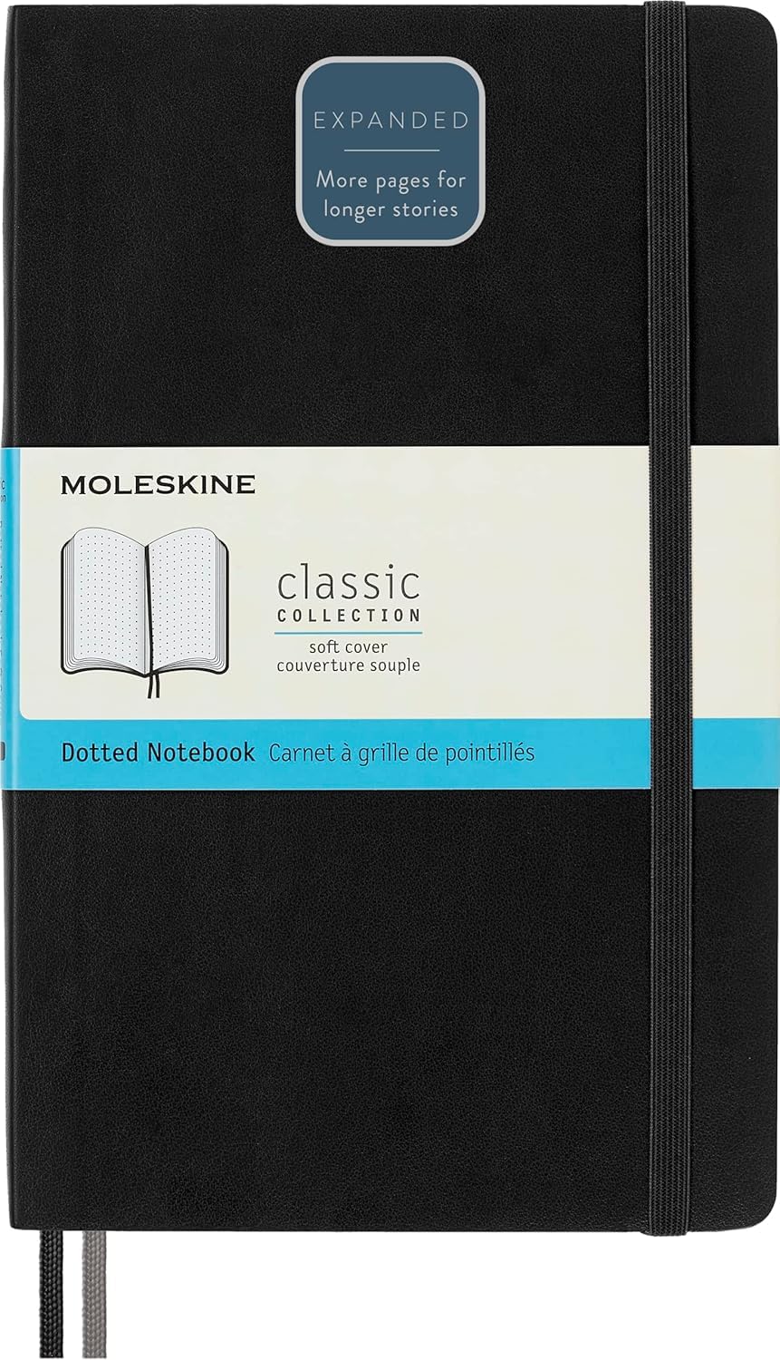 Moleskine Notebook, Expanded Large, Dotted, Black, Soft Cover (5 X 8.25)