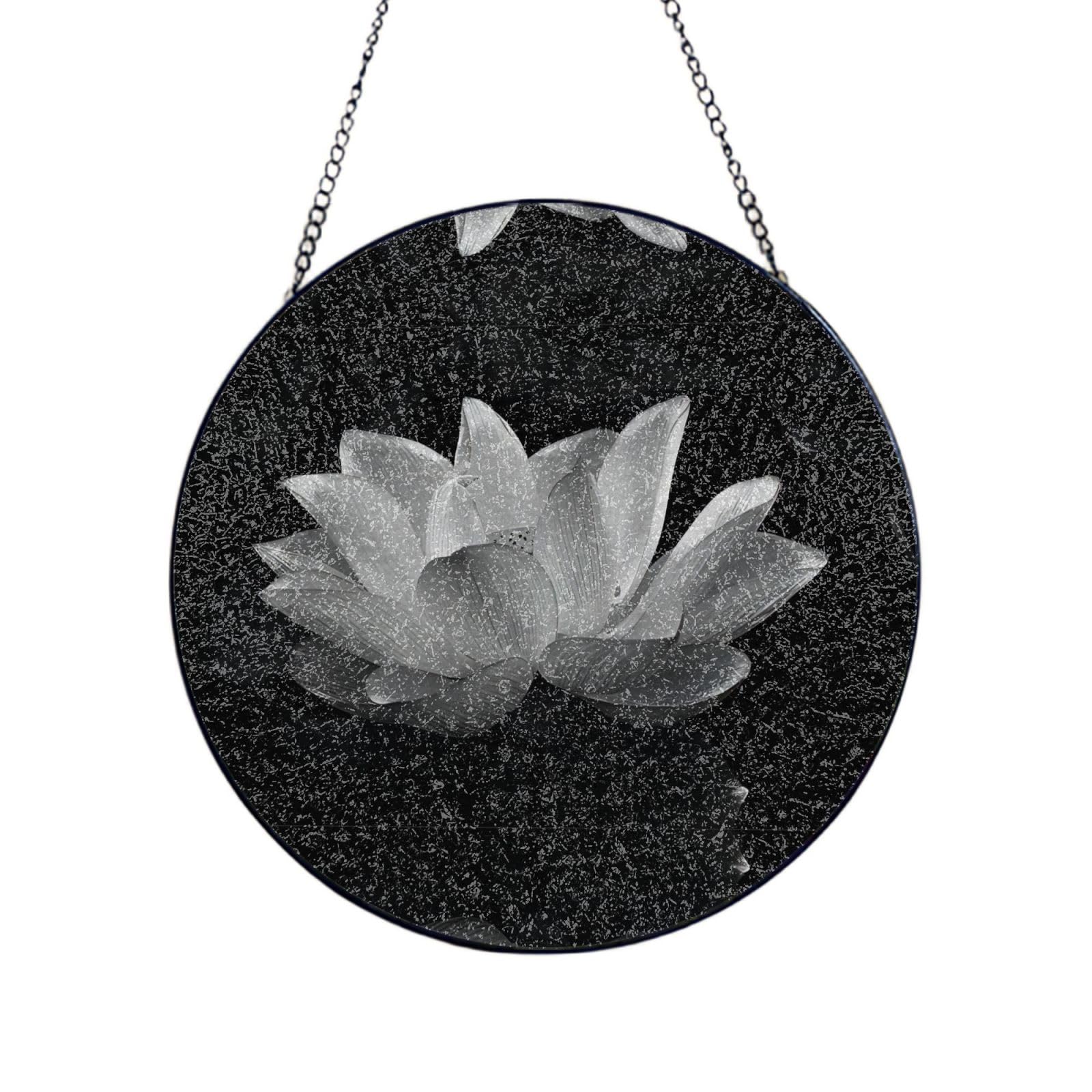 Poezjzw Stained Glass Window Hanging - Black And White Lotus Sun Catcher For Door Garden Home Decor Christmas Mother'S Day Birthday Gifts 4in（10cm）
