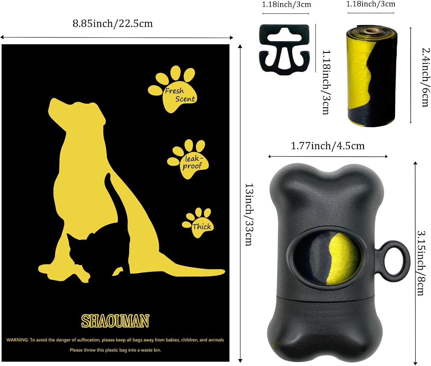 Bone Shaped Dog Poop Bag Dispenser with Leakproof Bags, 135 Count, Black image 4