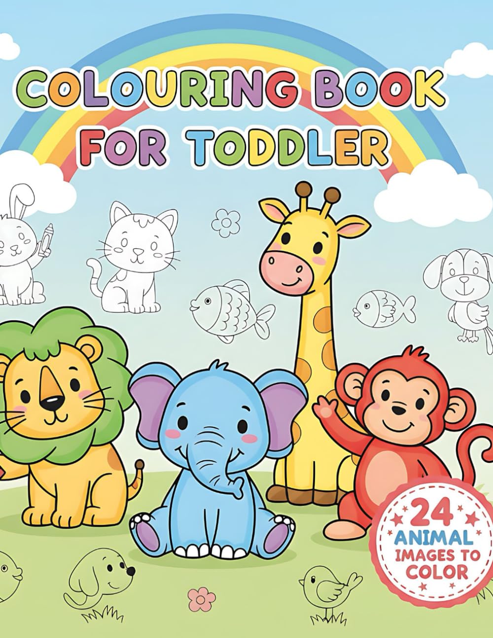 Cute Animals Coloring Book for Kids Ages 3–6: 24 Easy & Adorable Animal Coloring Pages for Toddlers and Preschoolers | Simple Bold Designs for Beginners Ages 3–6