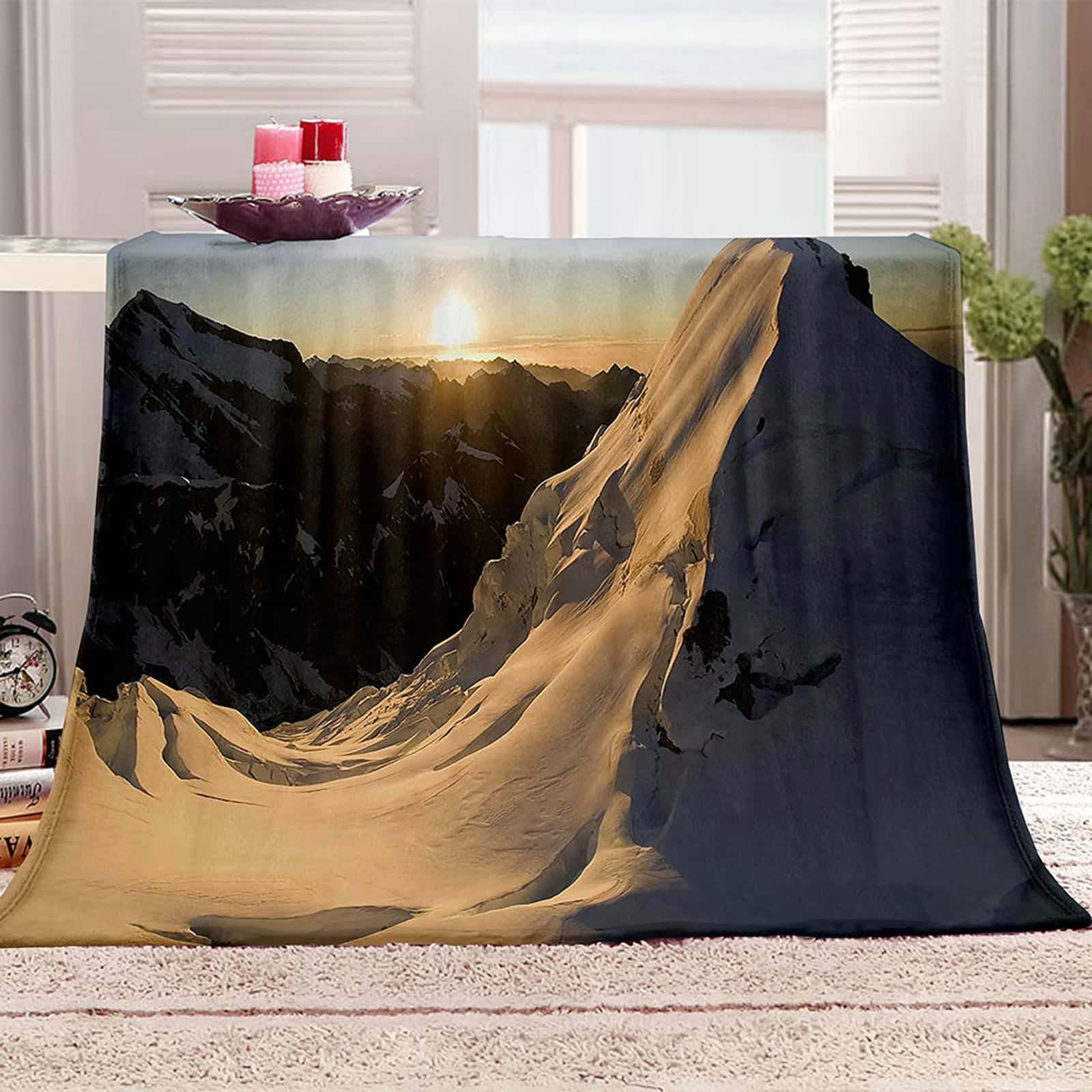 Aeici Couverture Polaire, Couverture Imprimée Enfant Couverture 160x200 cm Montagne de Neige Couverture Canapé Hiver Cadeau pour Adultes et Enfants