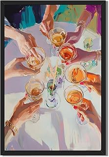 DSWEGVR Cheers Cocktail Canvas Wall Art Print Celebration Artwork for Party Elegant Drink Illustration Happy Hour Poster Painting Picture Social Gathering Holiday Decor 12x16inch Black frame