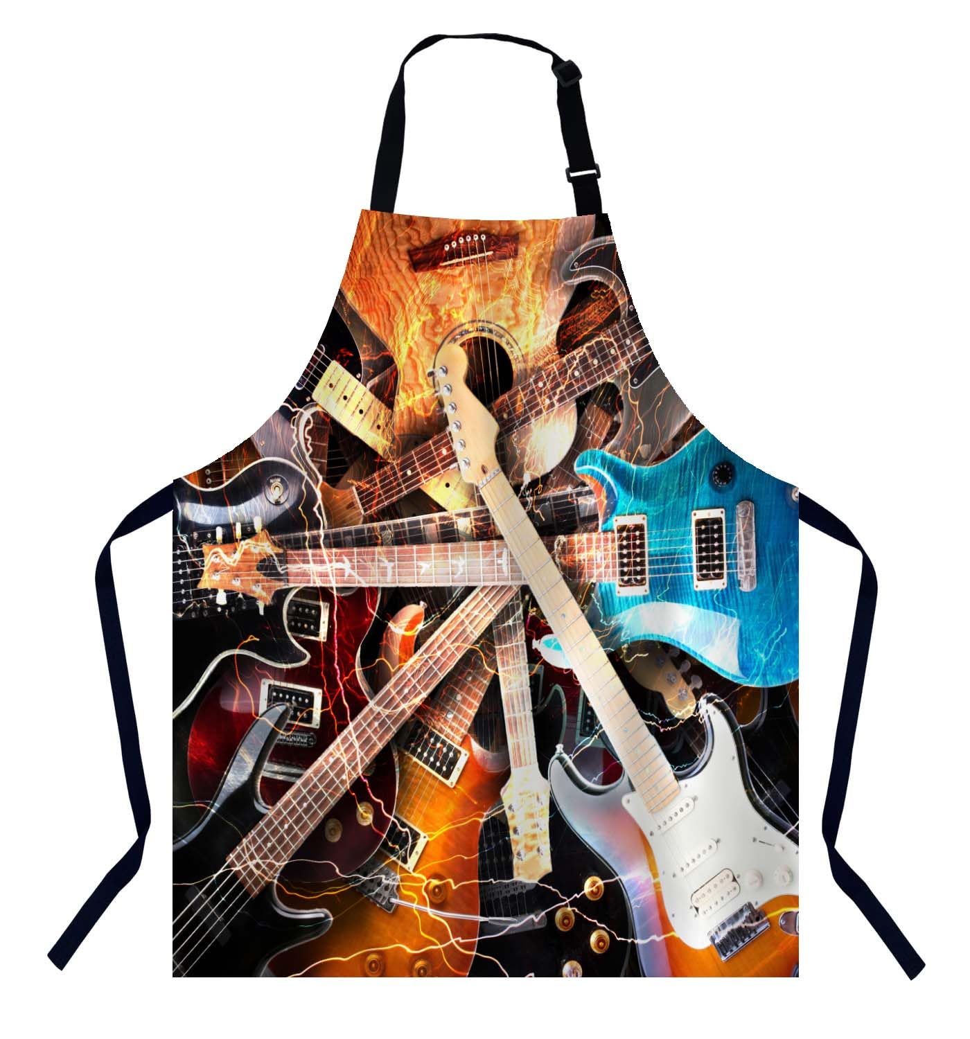 BGBDEIA Guitar Surrounded with the Lightnings Chefs Apron, Cooking and Baking Apron for Men and Women, Kitchen Apron, Butchers Apron, BBQ & Catering Bibs