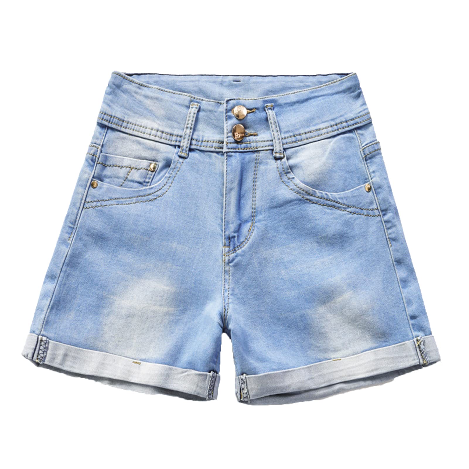 Denim Shorts for Women Summer Rolled Up Stretchy Hot Short Pants Stretchy Frayed Casual Hot Pockets Mid Waisted (34,Light Blue)