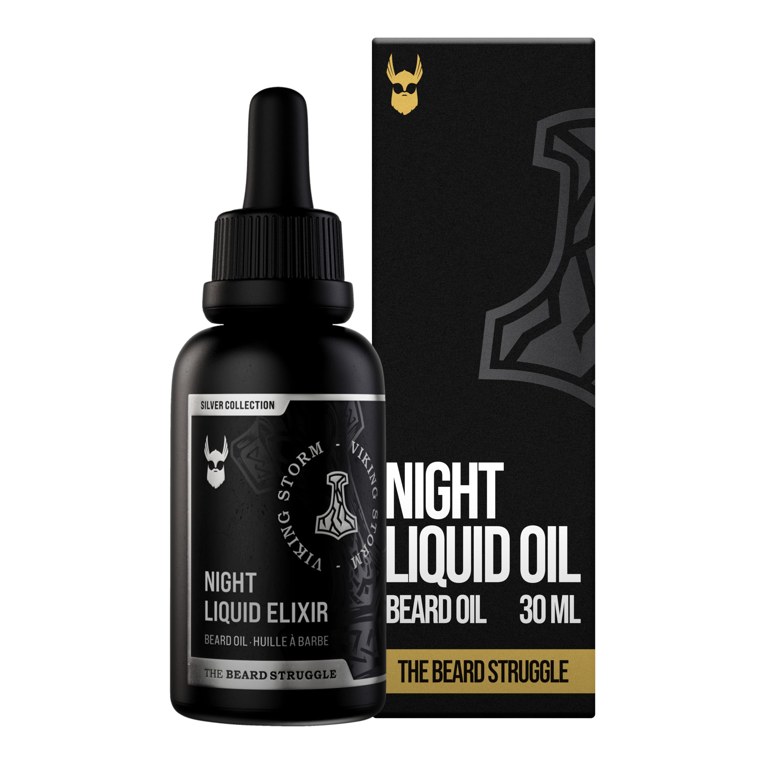 The Beard Struggle - Beard Oil for Men - Natural Blend for Softens, Moisturizing, & Healthier Beard Growth - Viking Storm Night Liquid Silver Elixir - Vegan-Friendly Beard Growth Oil (1 Fl oz)