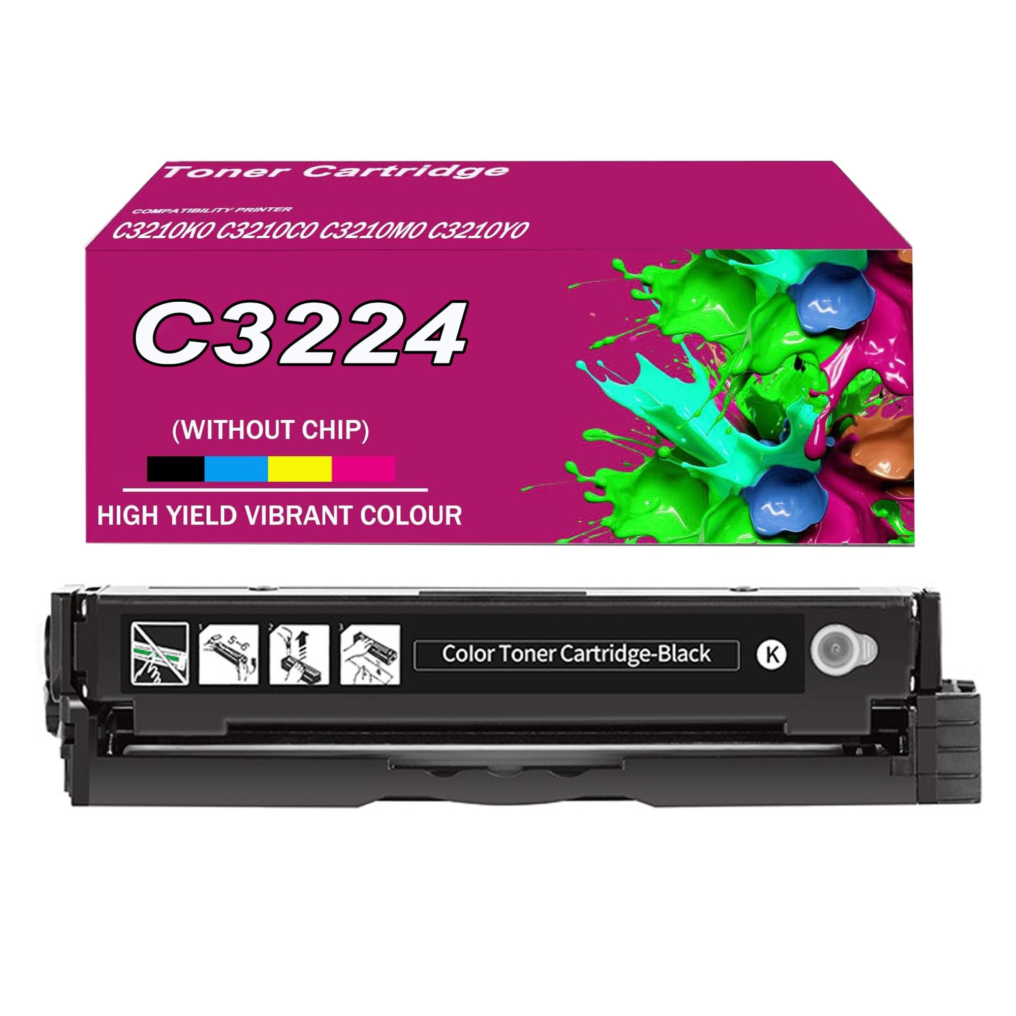 Tonerkartusche C3224 (ohne Chip) Hohe Reichweite C3210K0 C3210C0 C3210M0 C3210Y0 Ersatztoner für Lexmark C3224, C3326, C3426, MC3224, MC3326, MC3426 Drucker, Druckerzubehör,Black-1pack