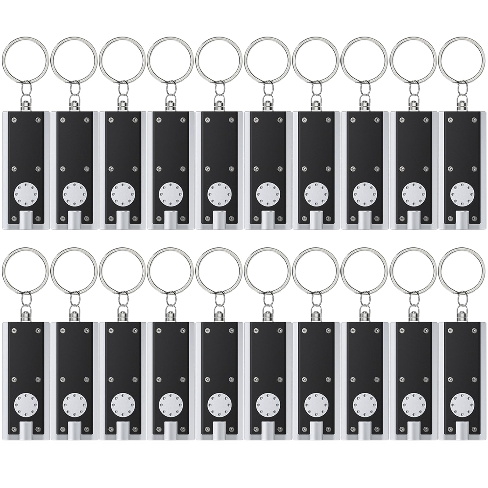 Uniclife 20 Pack Mini LED Keychain Flashlight 12 Lumen Portable Ultra Bright Light Battery Powered Flat Black Torch for EDC Outdoor Camping Hiking and