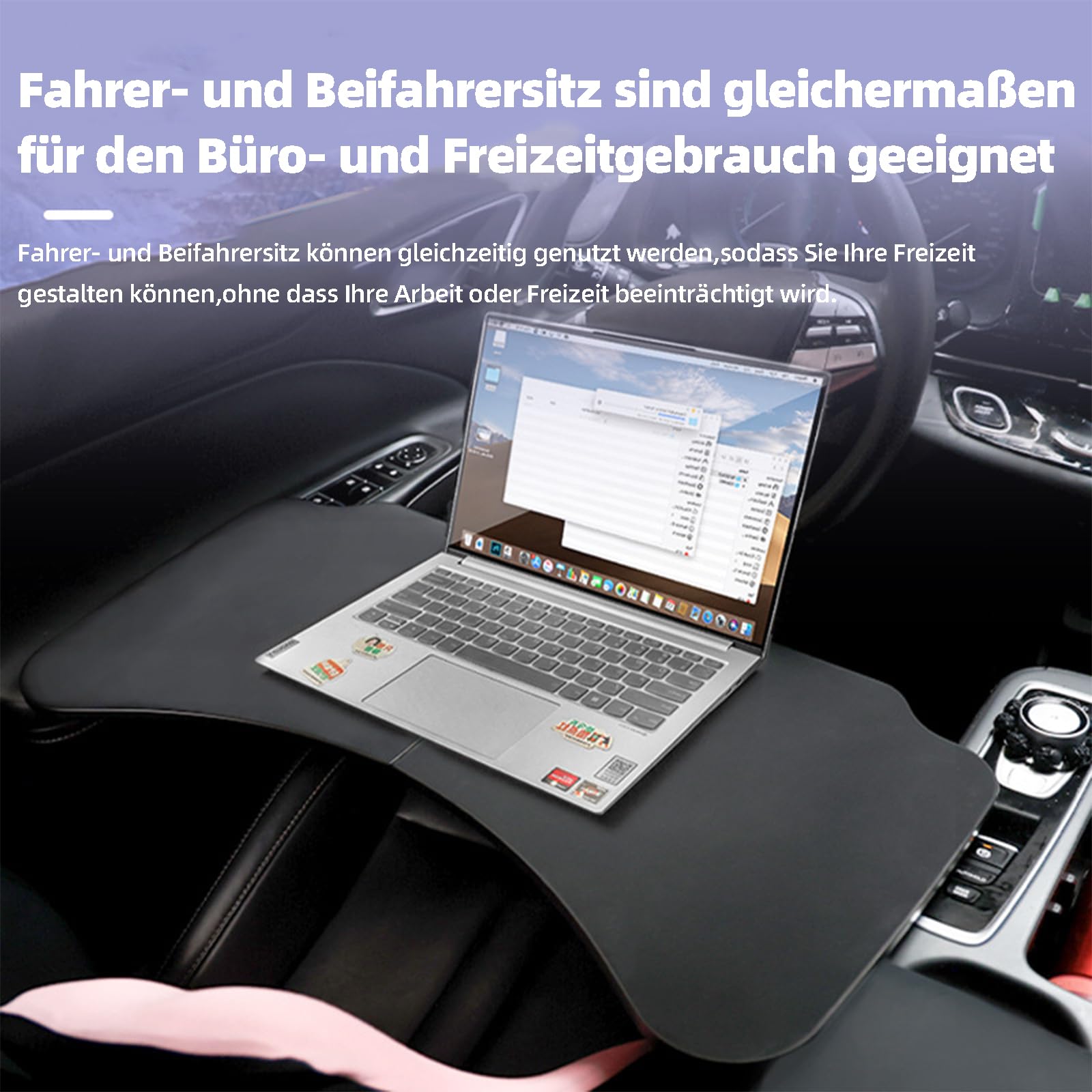 Tragbare Auto Tisch Klappbar Multifunktionaler Auto Laptop Tisch für Fahrer und Beifahrer Mobiler Auto ESS Tisch mit Ergonomischem Gebogenem Design Ideal für Arbeiten Essen und Freizeit im Auto
